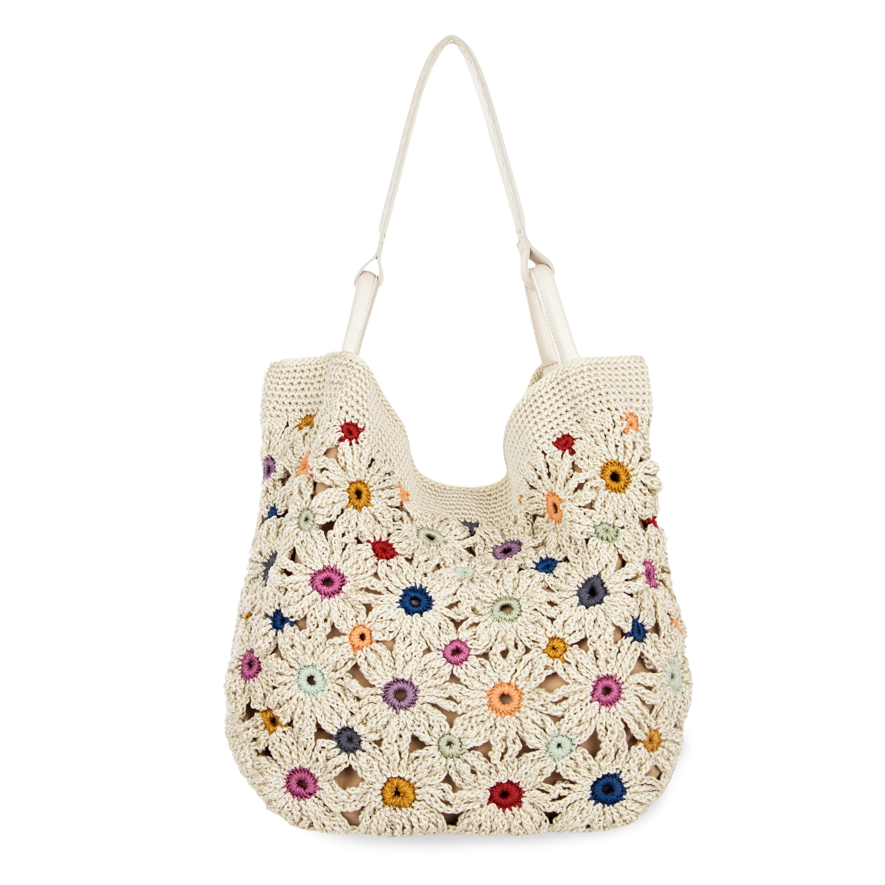 The Sak Los Feliz Large Tote - Hand Crochet - Natural Multi Flowers