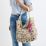 The Sak Los Feliz Large Tote - Hand Crochet - Natural Multi Flowers