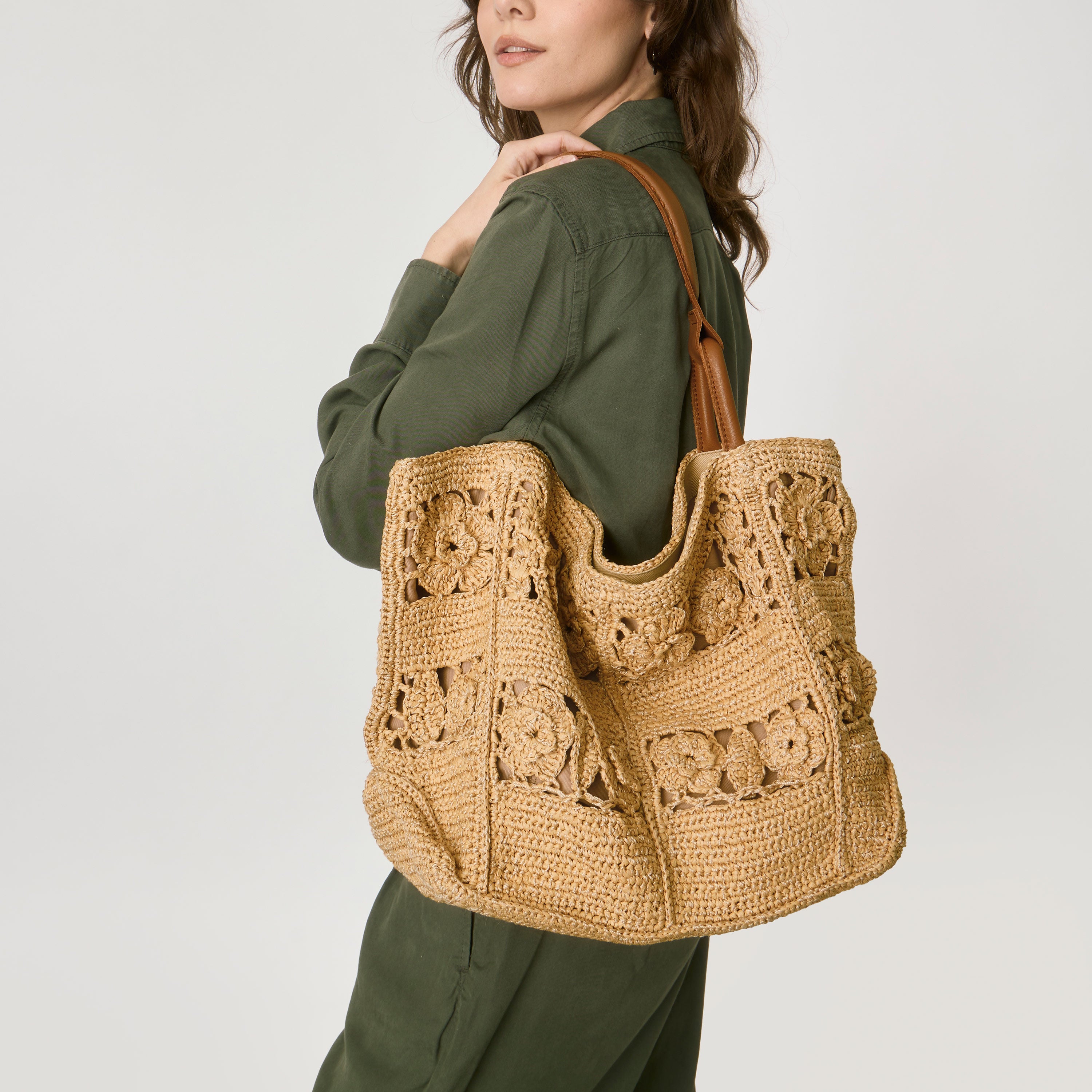The Sak Los Feliz Large Tote - Hand Crochet - Natural Tonal Flower