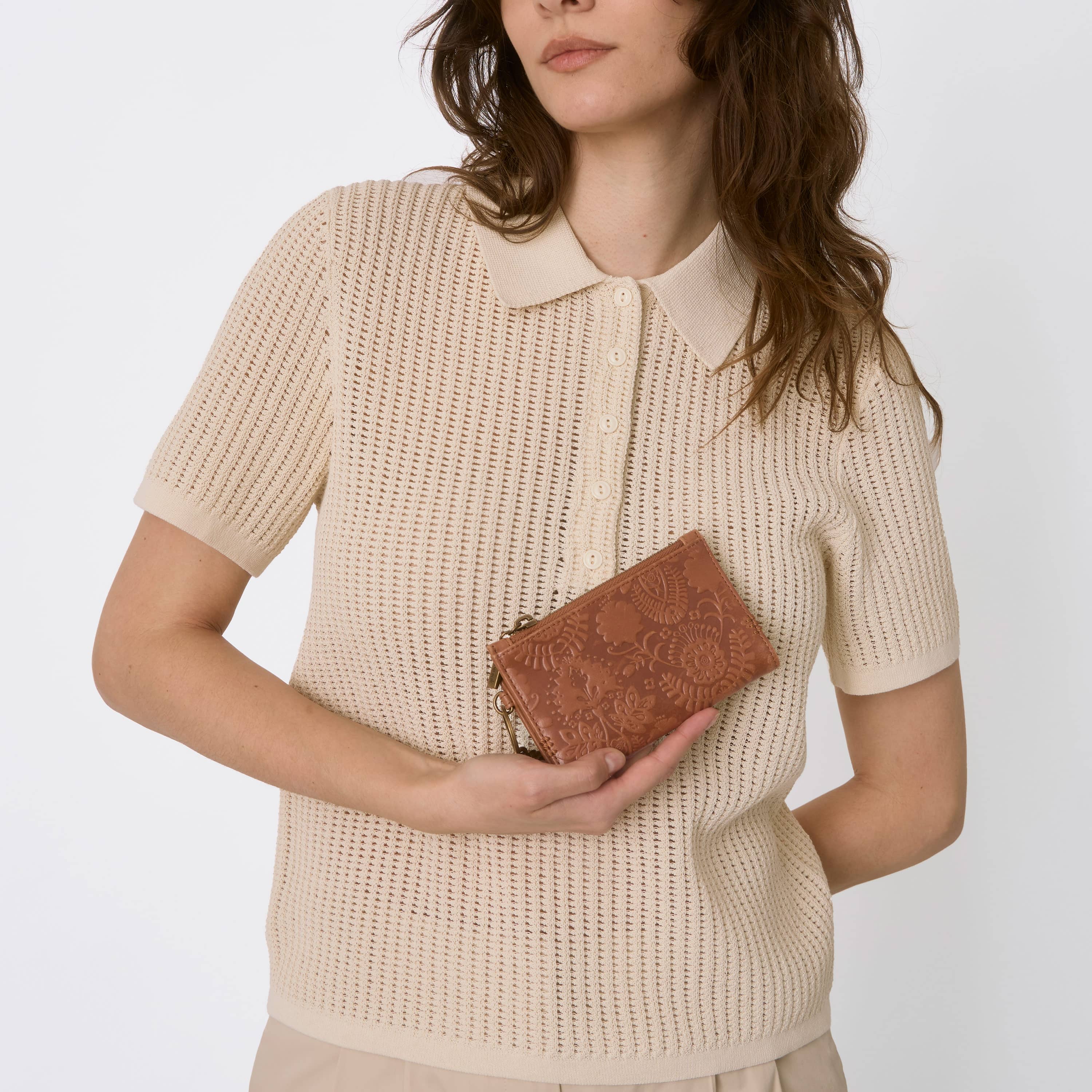 the sak tobacco floral embossed Women's Sequoia Leather Hobo Bag In Emboss/gold-tone Due to the complexities of the bag shape Encino Essential Wallet in Tobacco