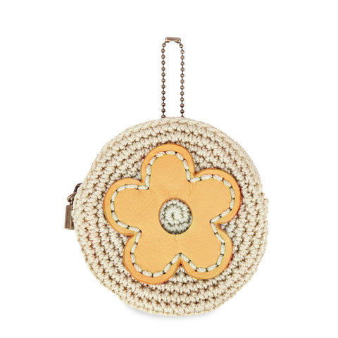The Sak Circle Coin Pouch - Hand Crochet - Natural Buttercup Flower