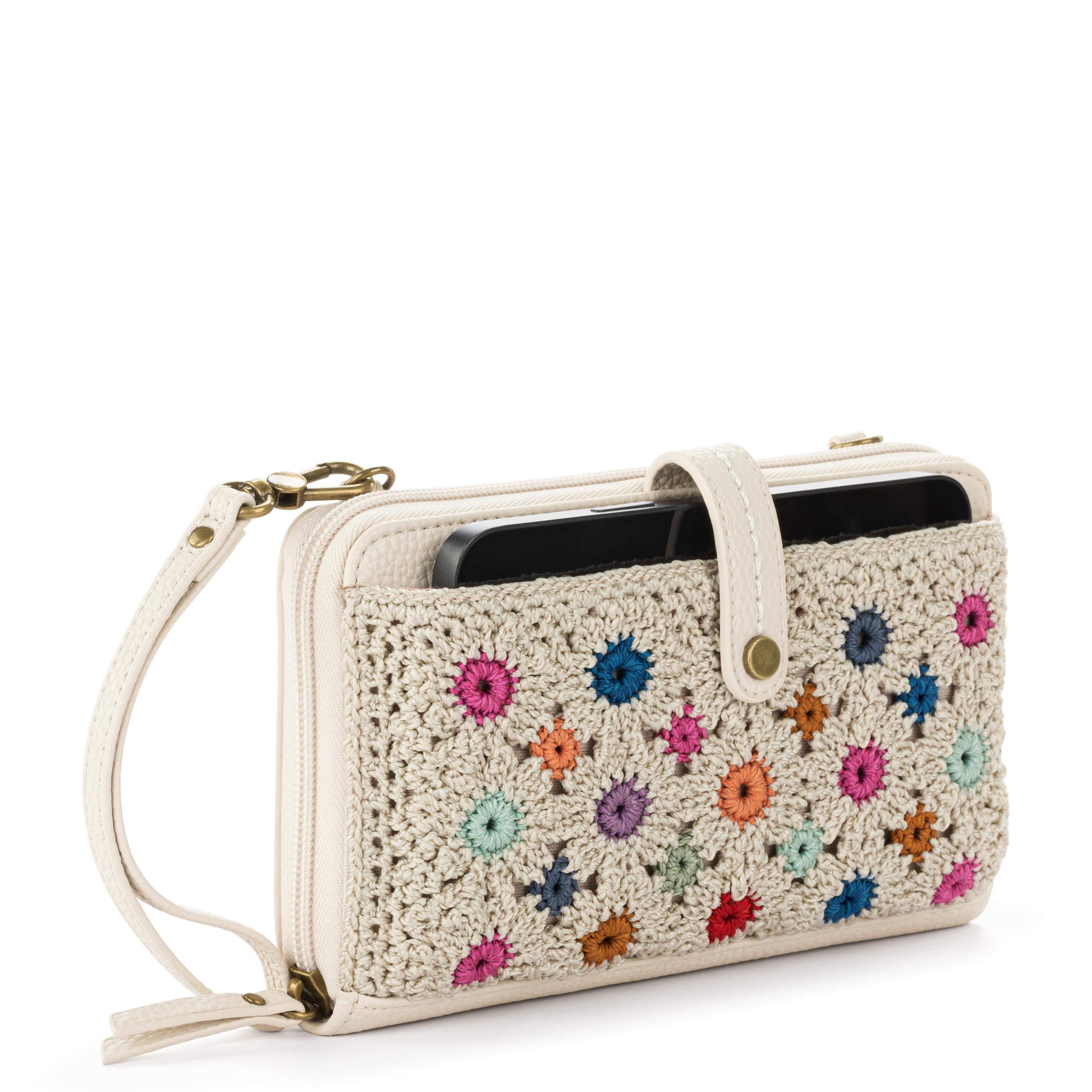 The Sak Iris Smartphone Wallet - Hand Crochet - Natural Multi Flowers