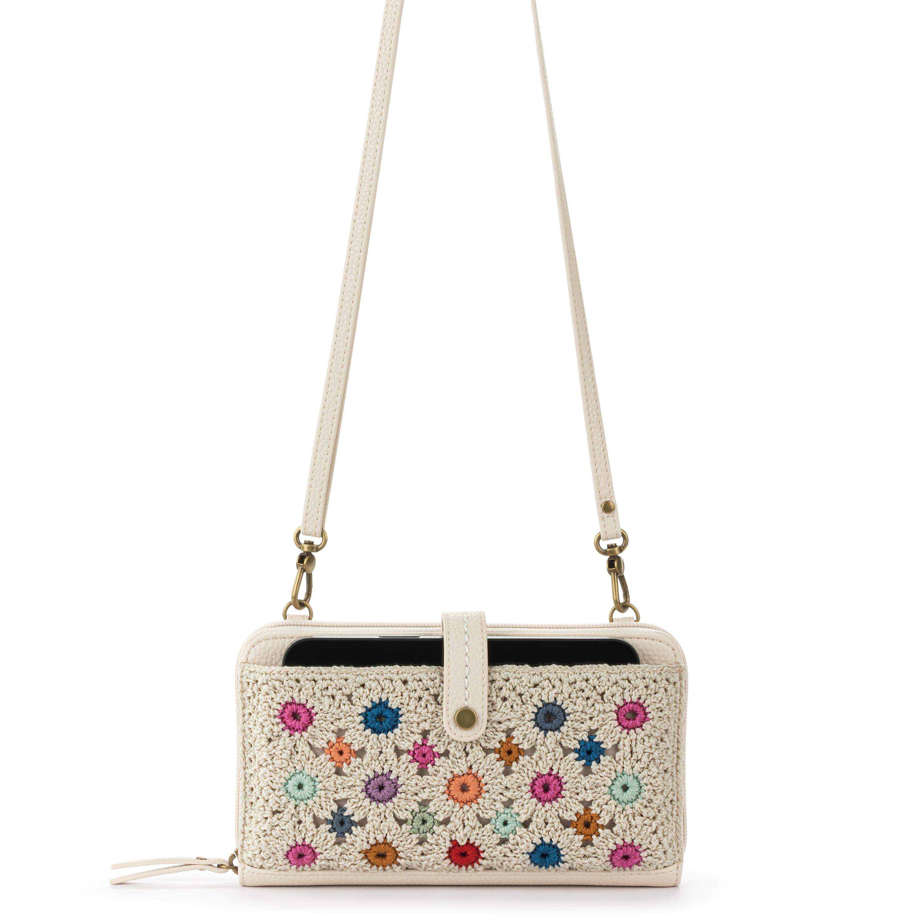 The Sak Iris Smartphone Wallet - Hand Crochet - Natural Multi Flowers
