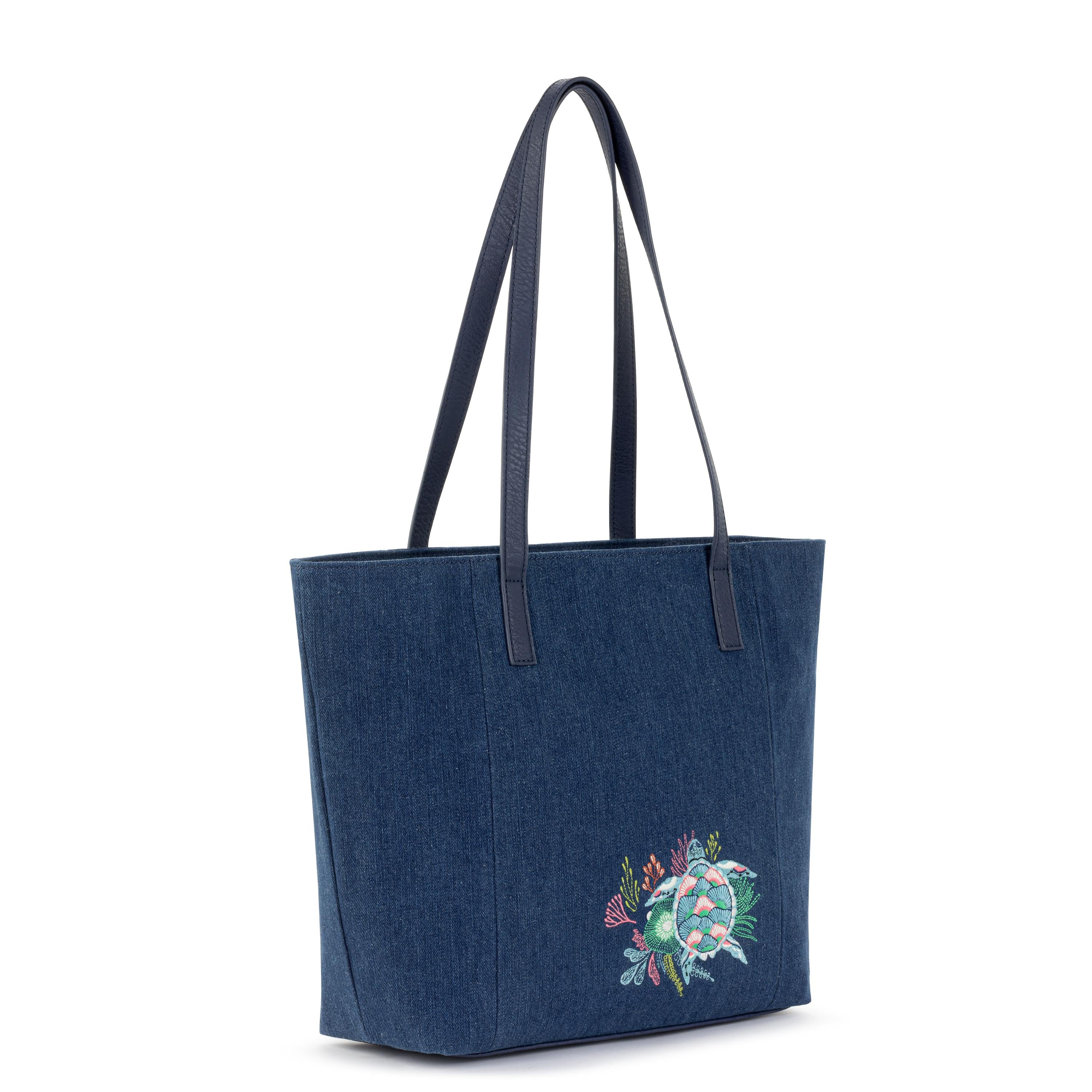 The Sak Metro Tote - Denim - Reef Seascape Embroidery