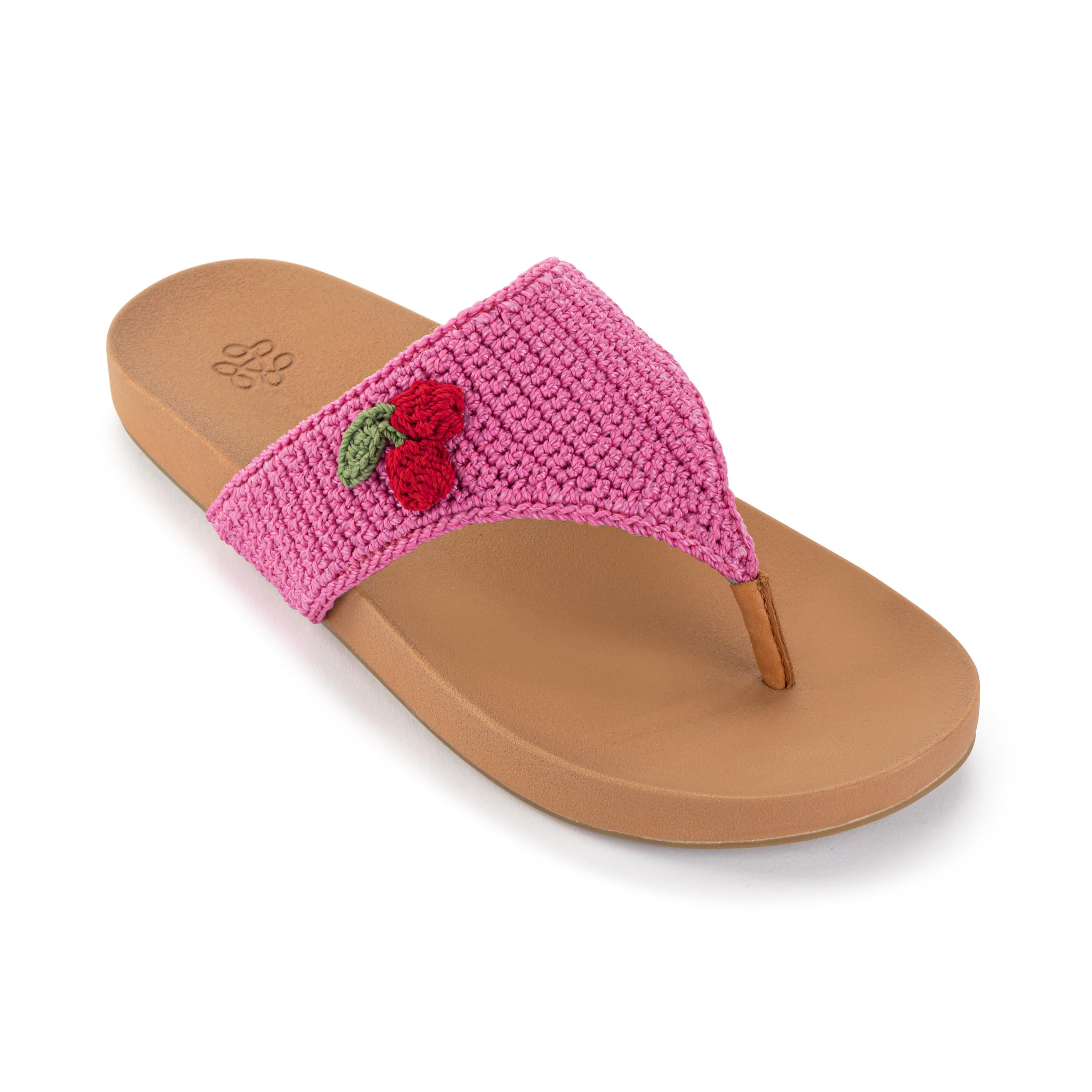 The Sak Everly Sandal - Hand Crochet - Pink Cherries