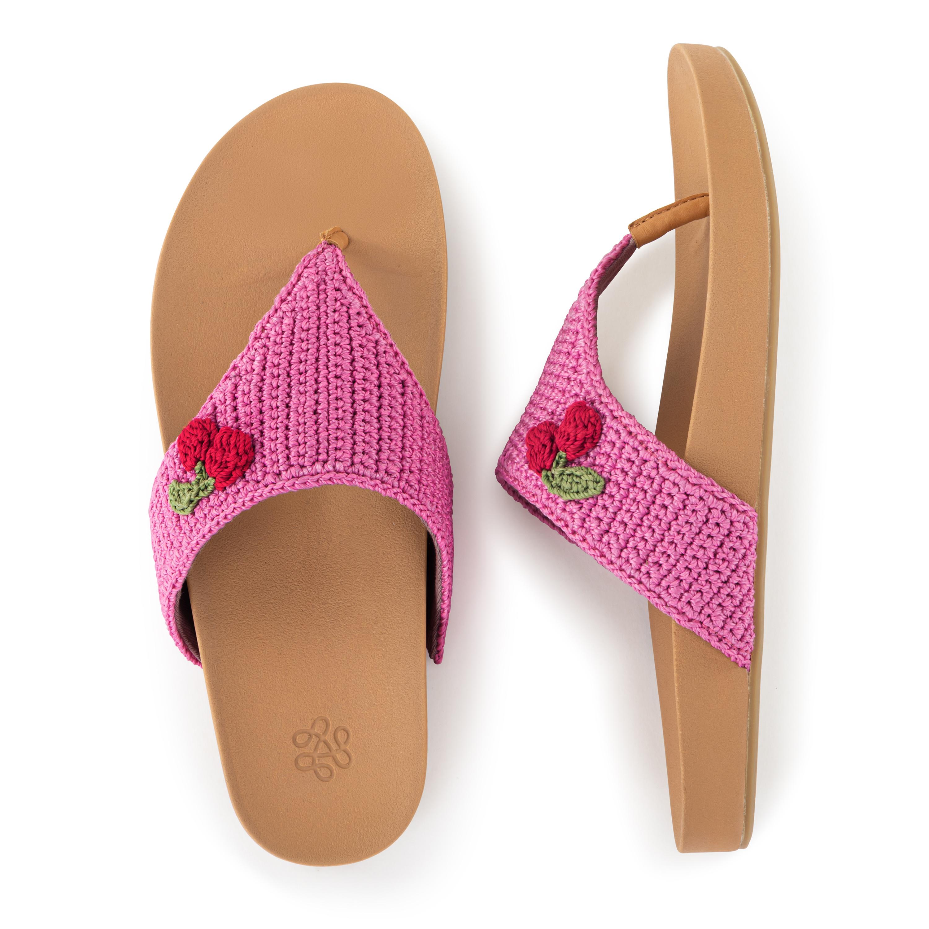 The Sak Everly Sandal - Hand Crochet - Pink Cherries