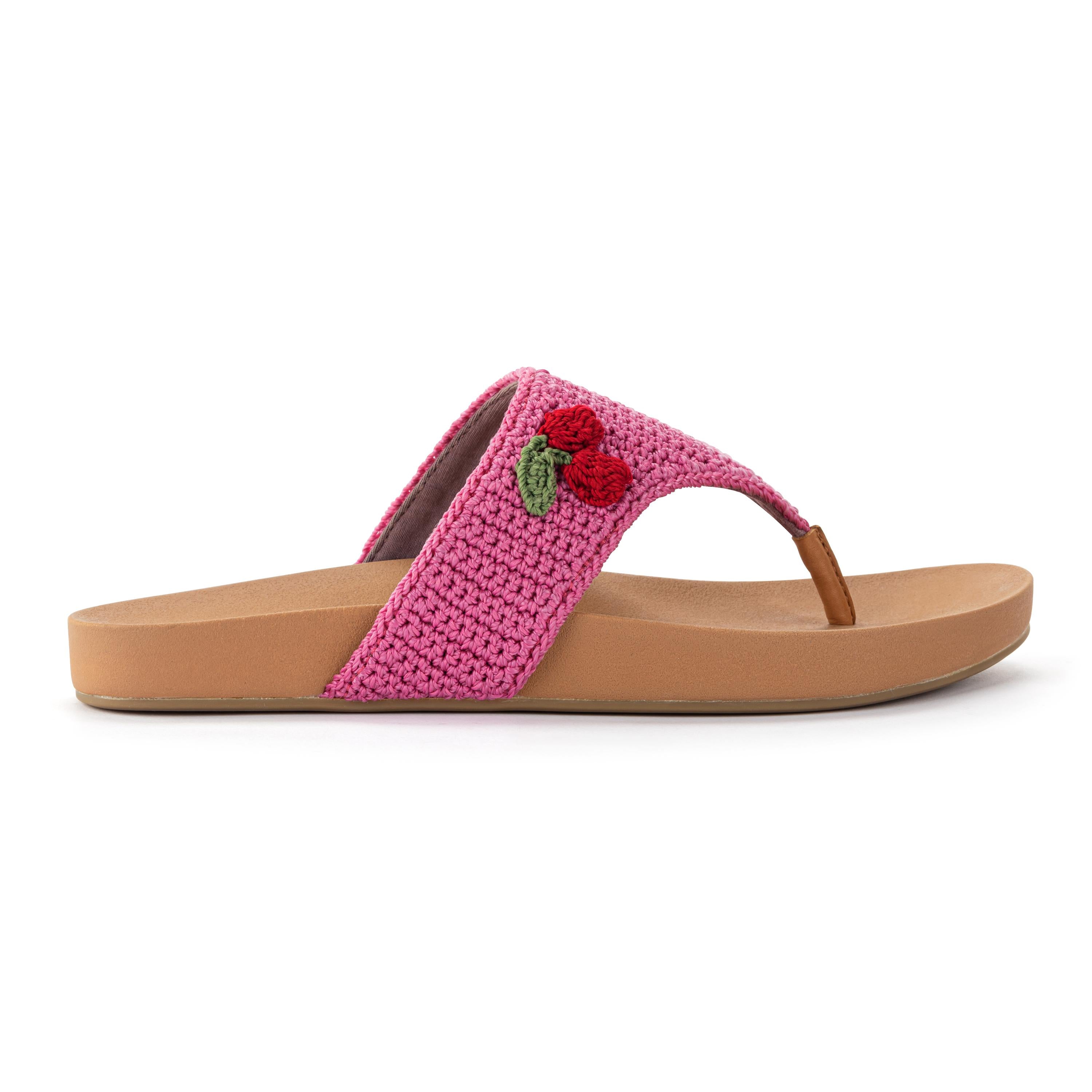The Sak Everly Sandal - Hand Crochet - Pink Cherries
