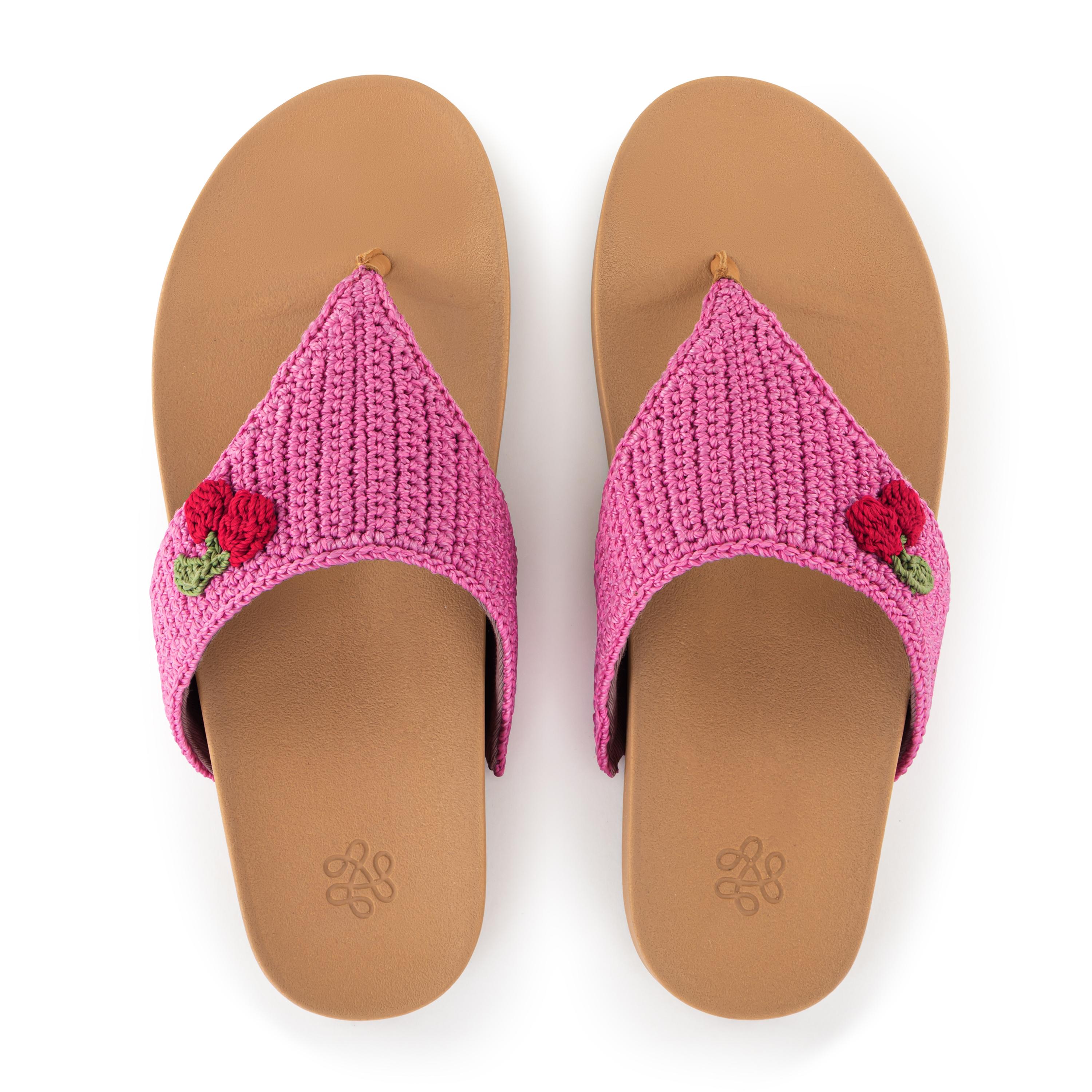 The Sak Everly Sandal - Hand Crochet - Pink Cherries