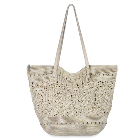 The Sak Faye Large Tote - Hand Crochet - Natural Medallion