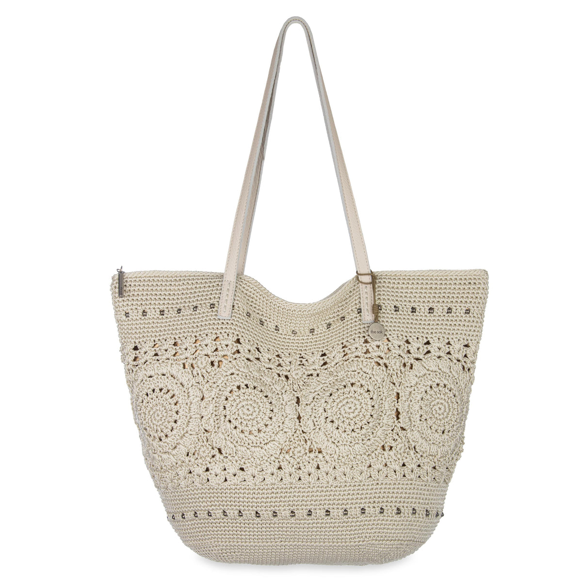 Faye Large Tote Bag in Natural Medallion Crochet