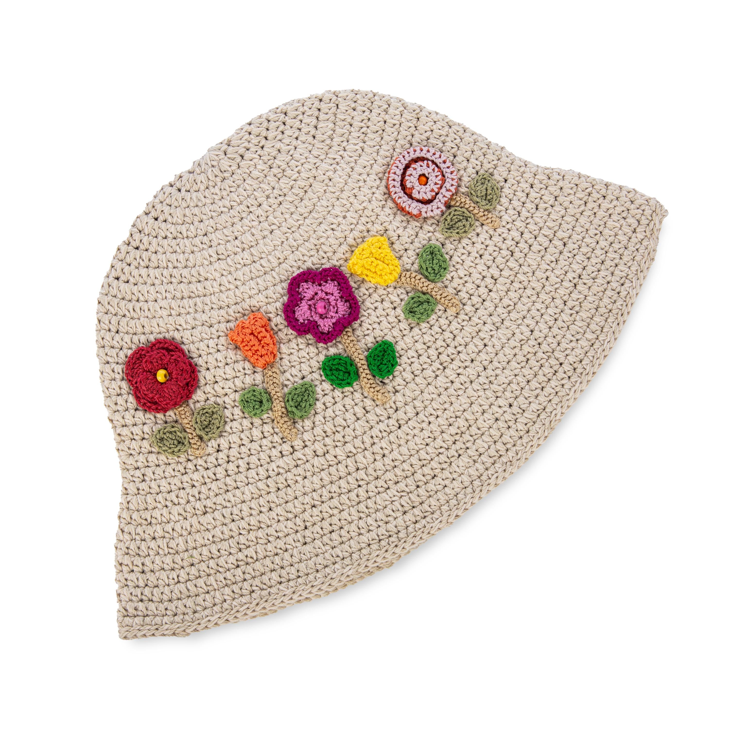 The Sak Lanie Bucket Hat - Hand Crochet - Flower Ecru