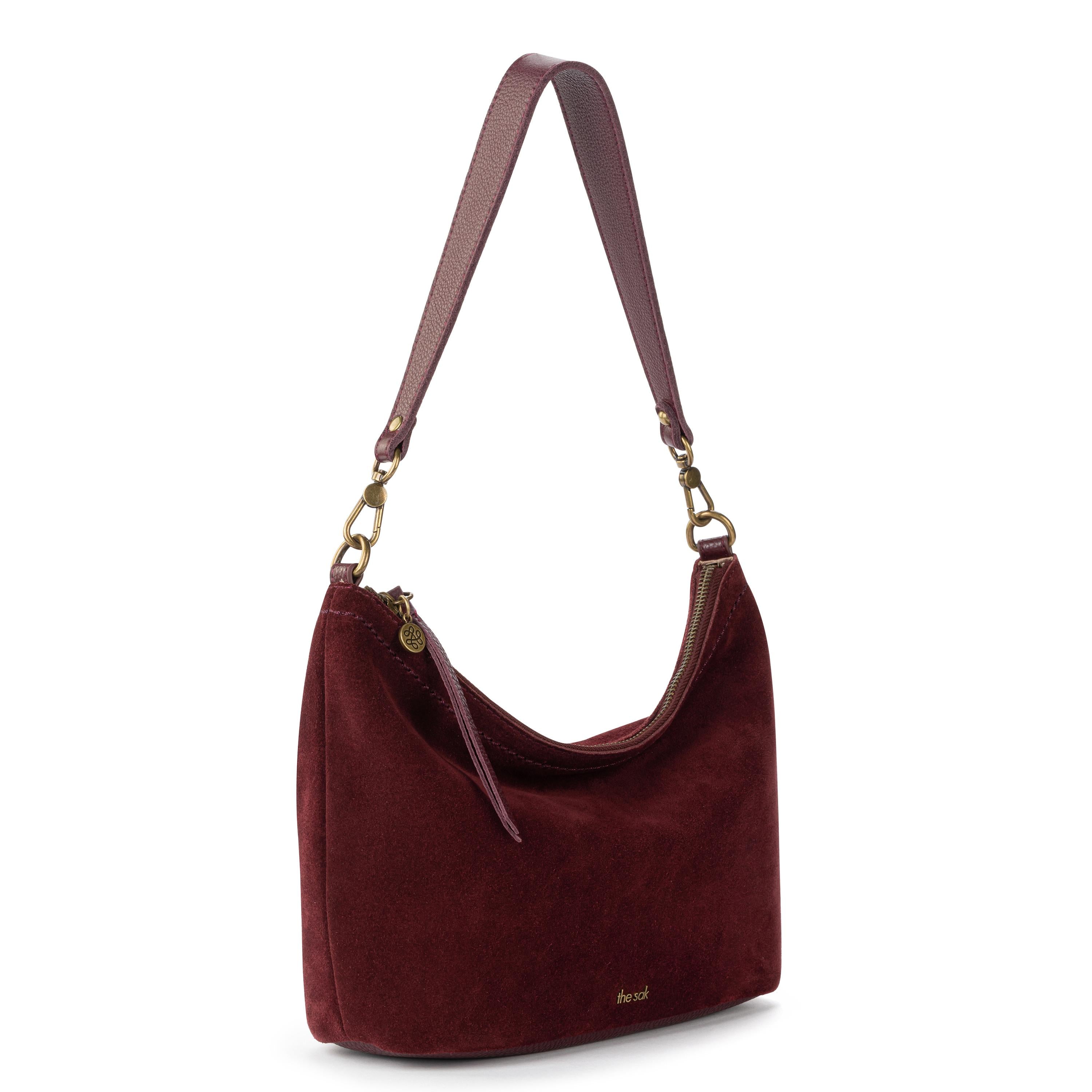 The Sak Jasmine Small Hobo - Leather - Black Cherry Suede