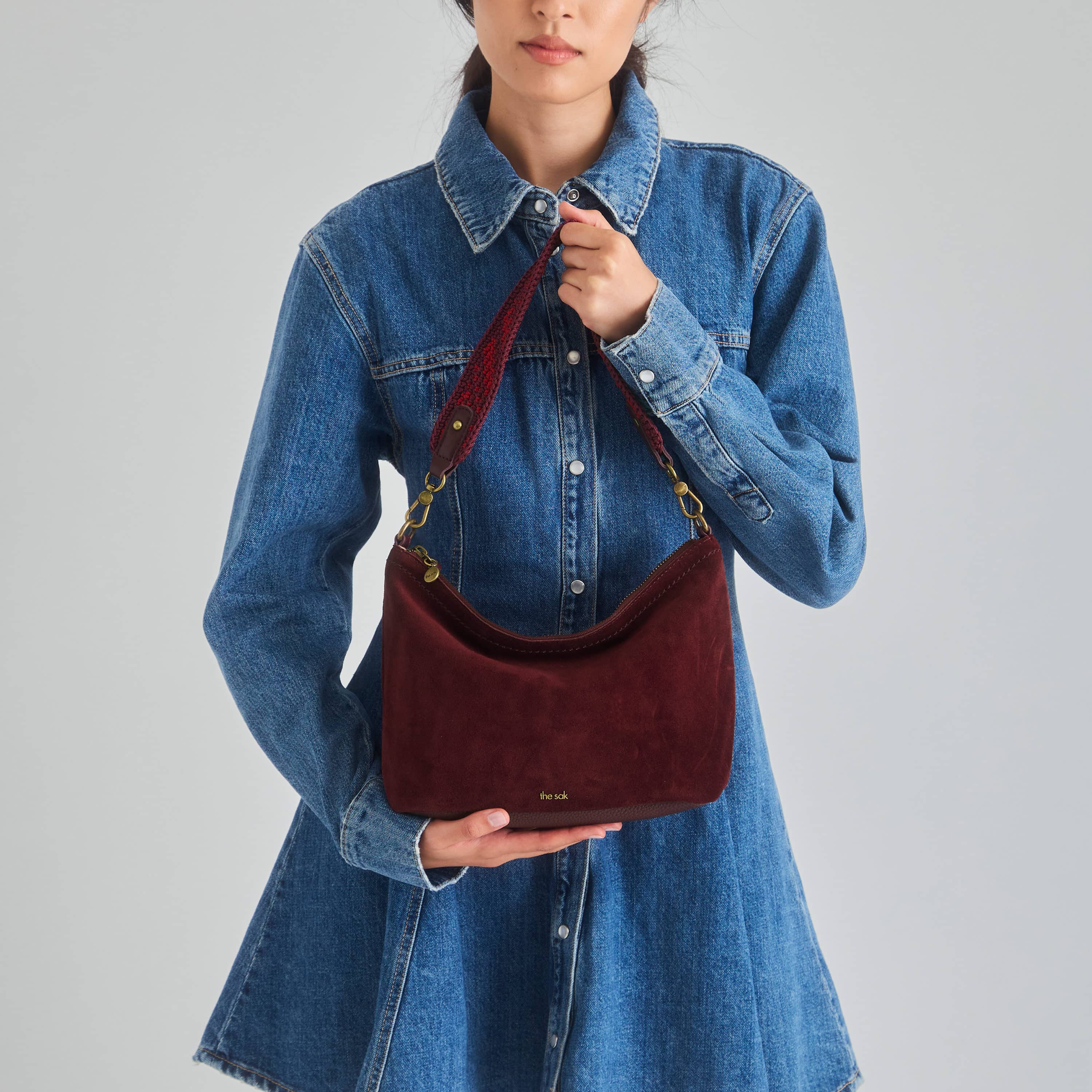 The Sak Jasmine Small Hobo - Leather - Black Cherry Suede