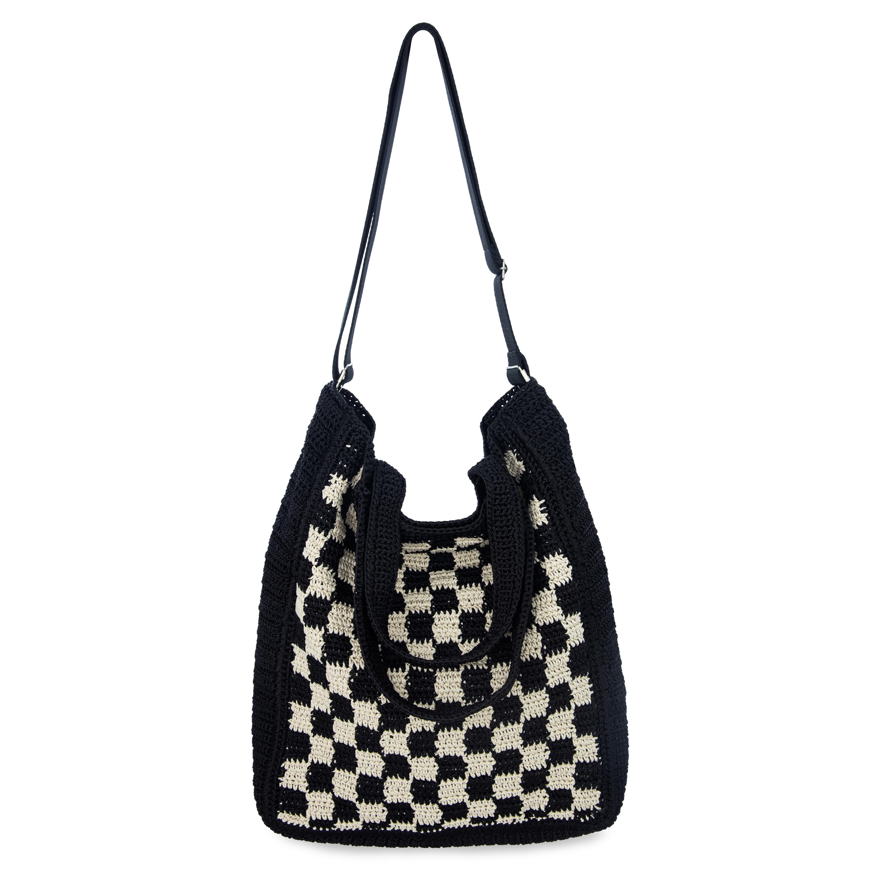 The Sak Lanie Market Tote - Hand Crochet - Black Check