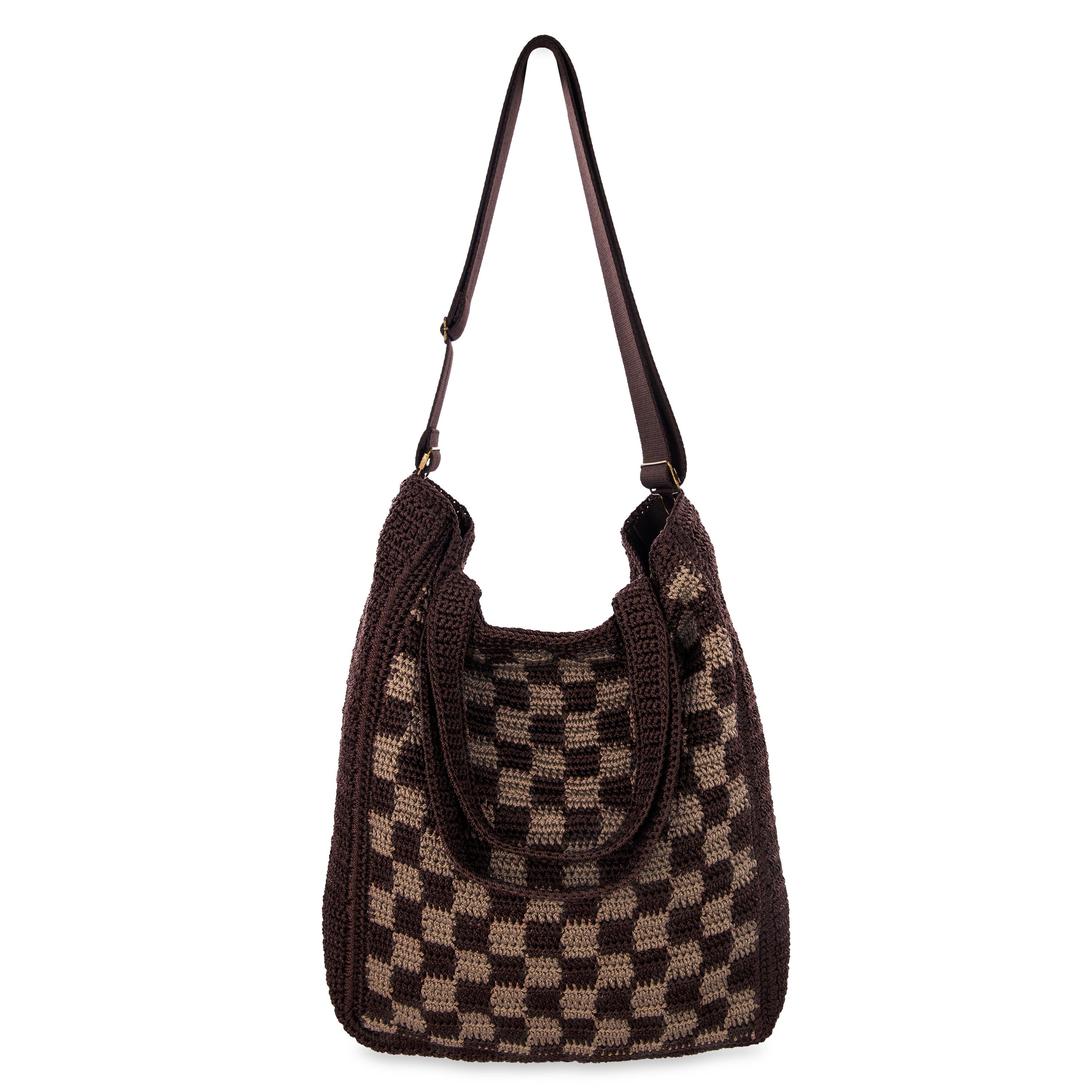 The Sak Lanie Market Tote - Hand Crochet - Brown Check