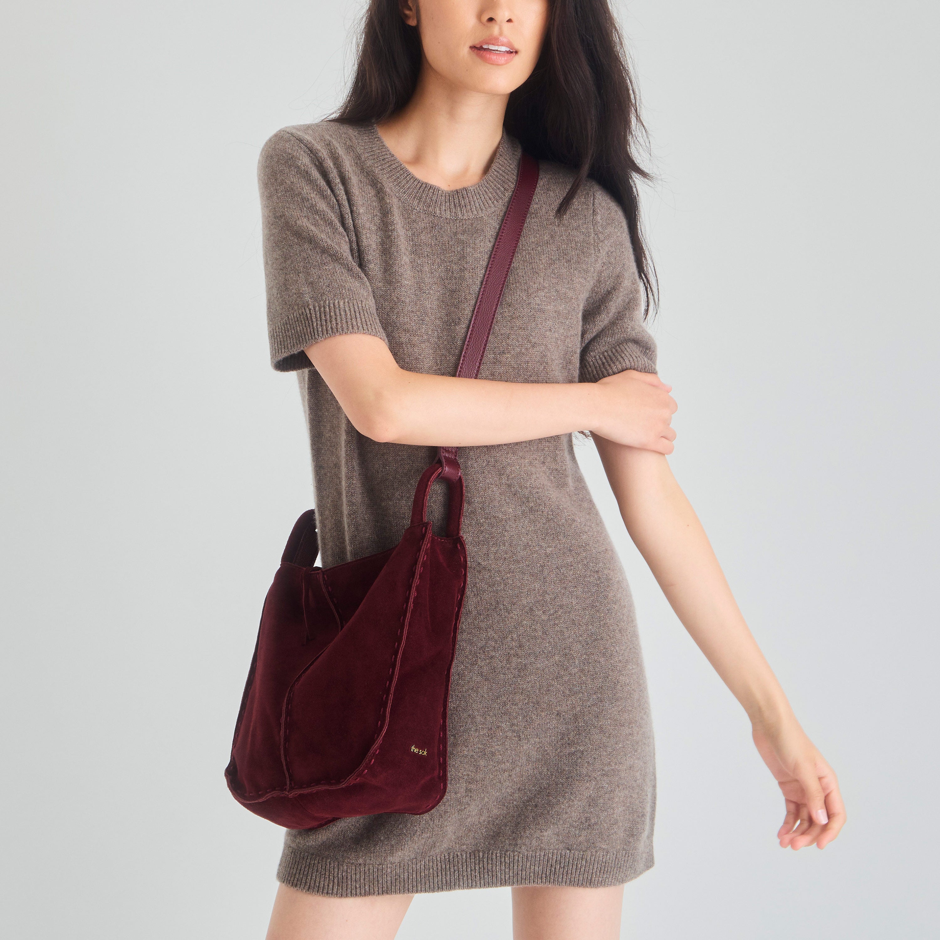 The Sak Los Feliz Crossbody - Leather - Black Cherry Suede