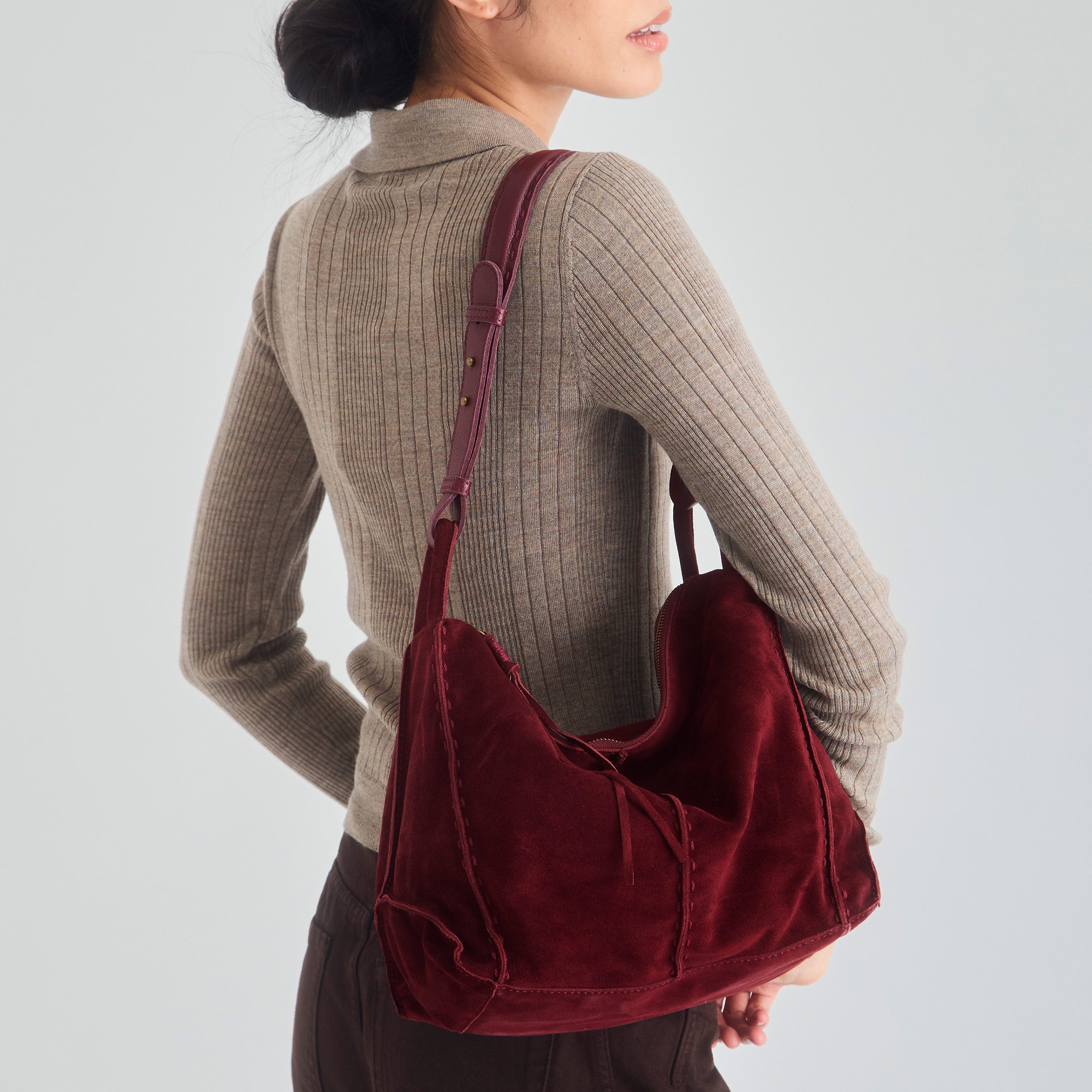 The Sak Los Feliz Hobo - Leather - Black Cherry Suede