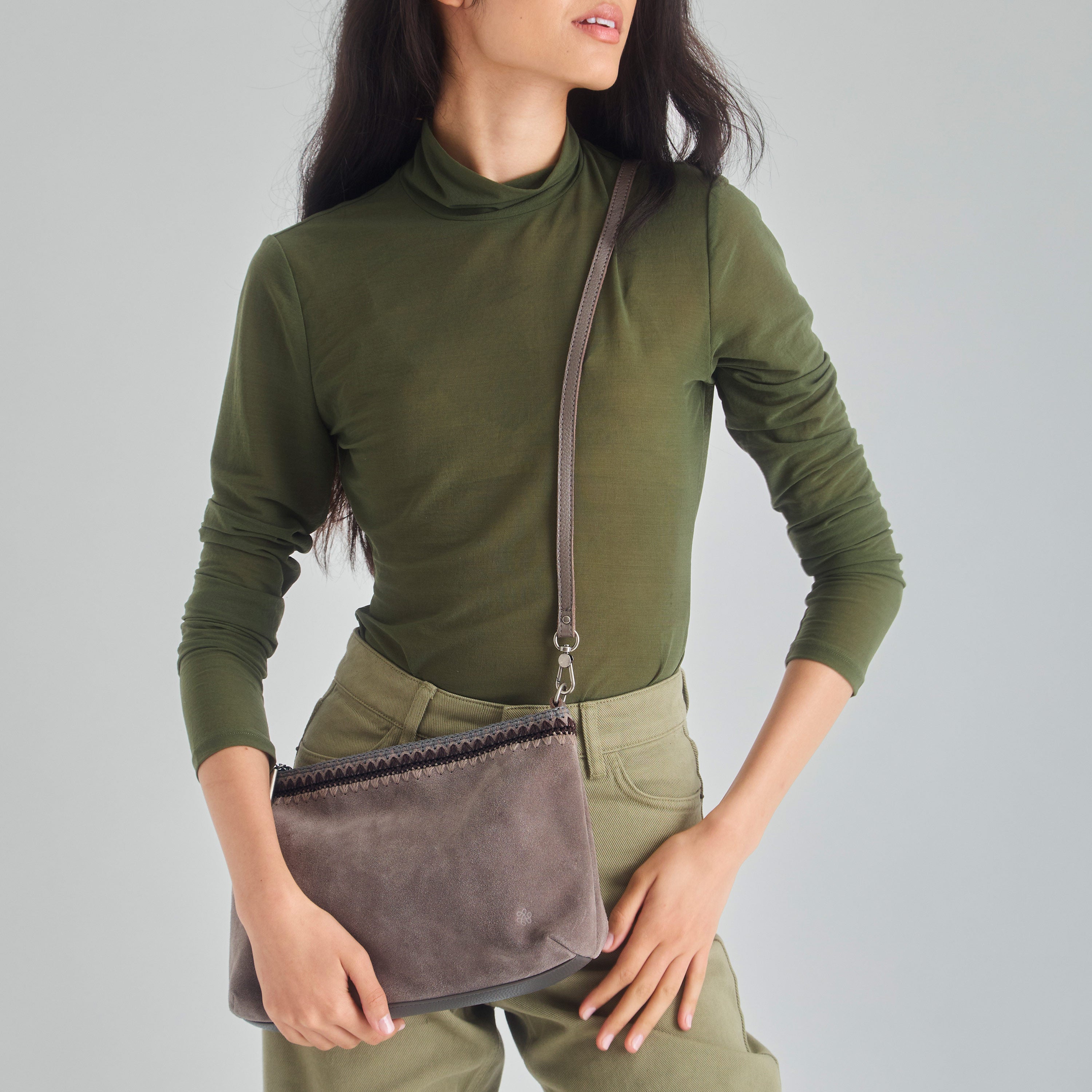 The Sak Lumi Crossbody - Leather - Mushroom Suede Blanket Stitch
