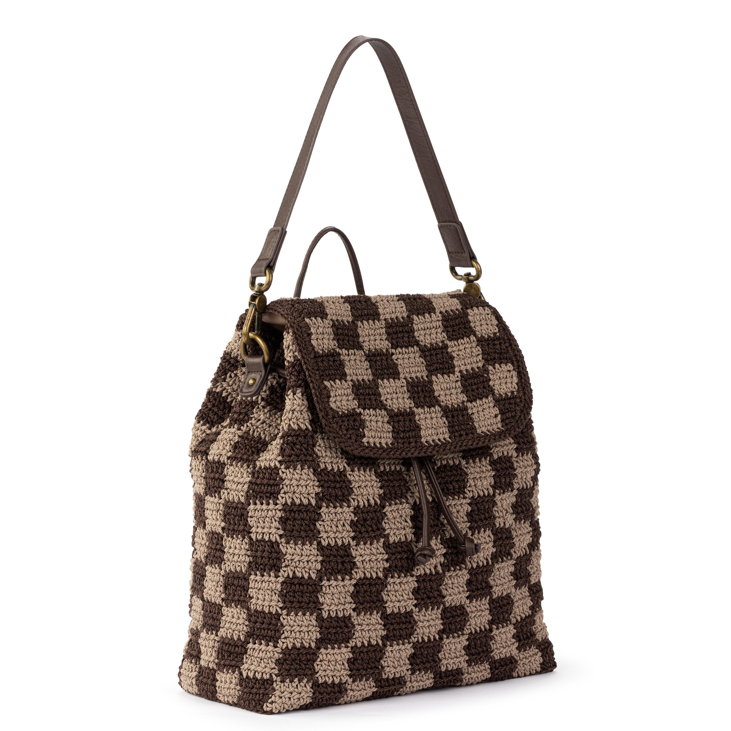 The Sak Sayulita Backpack - Hand Crochet - Brown Check