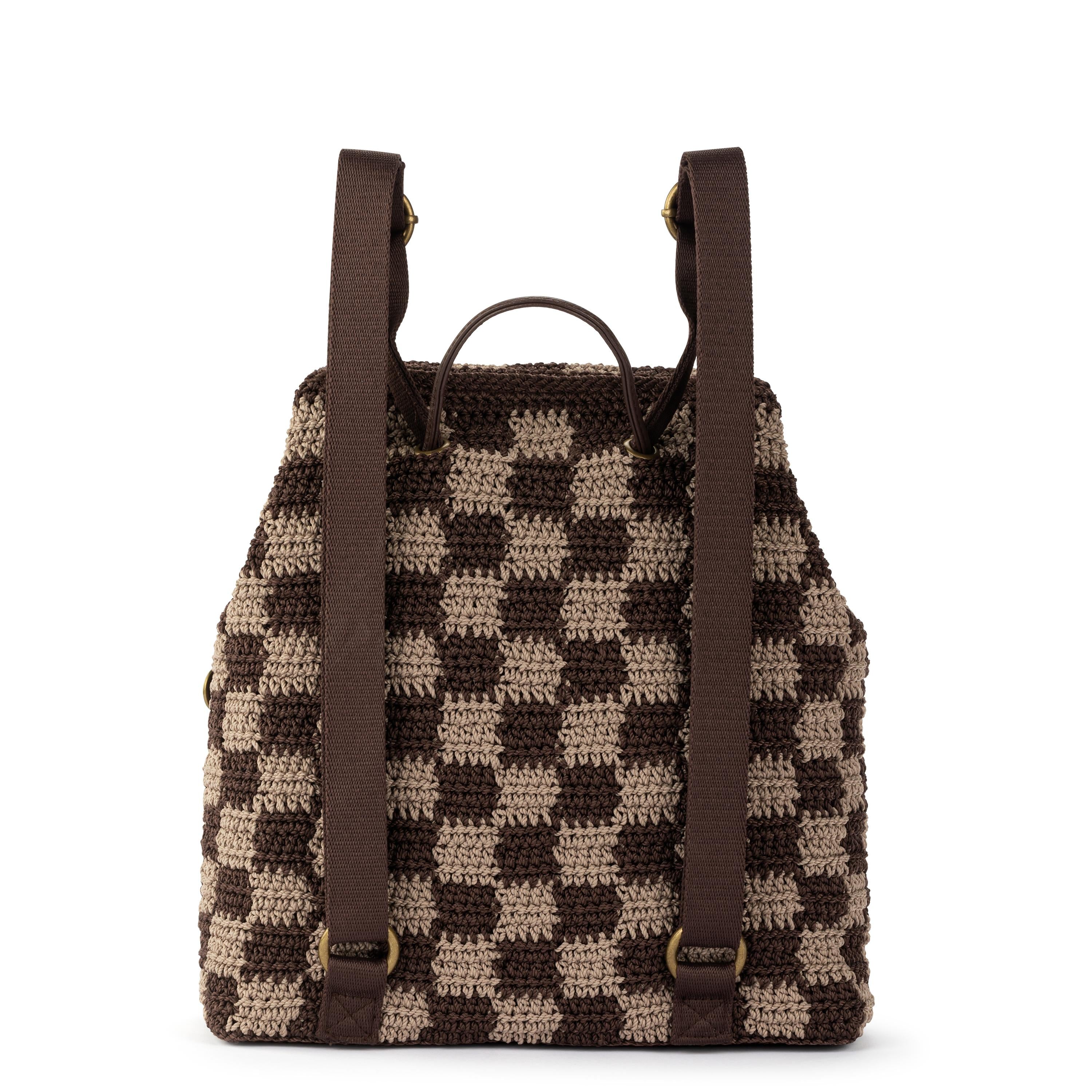 The Sak Sayulita Backpack - Hand Crochet - Brown Check