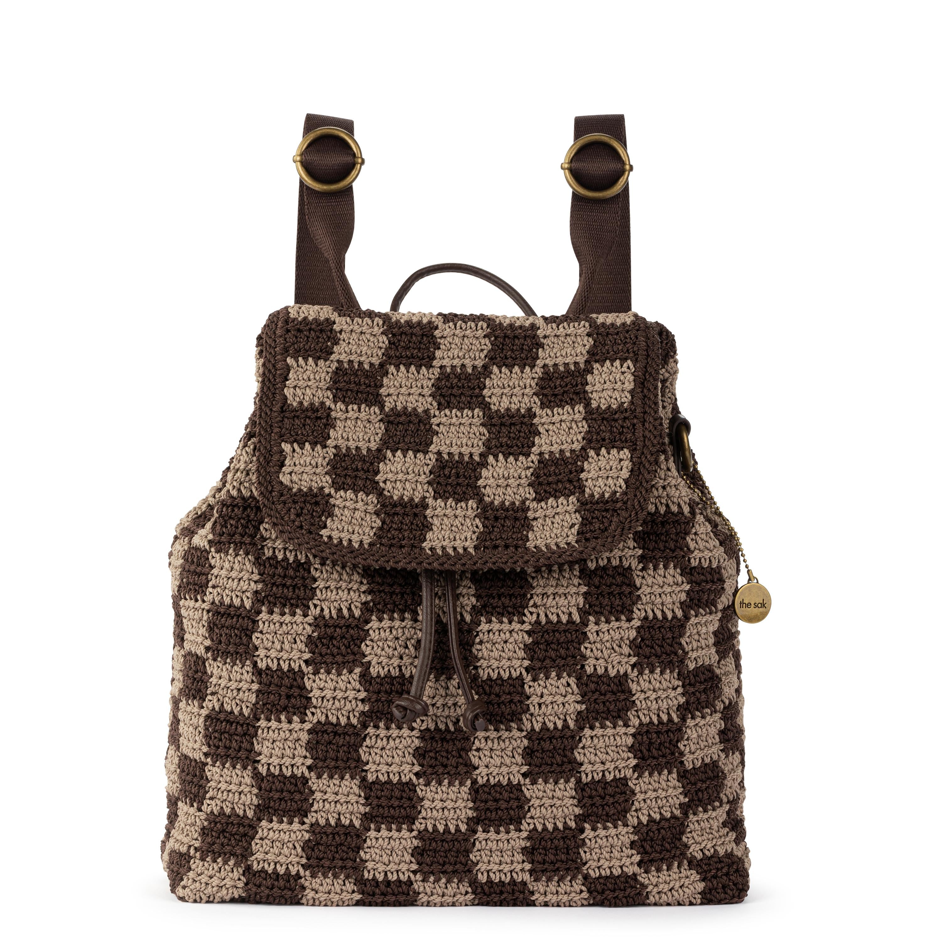 The Sak Sayulita Backpack - Hand Crochet - Brown Check