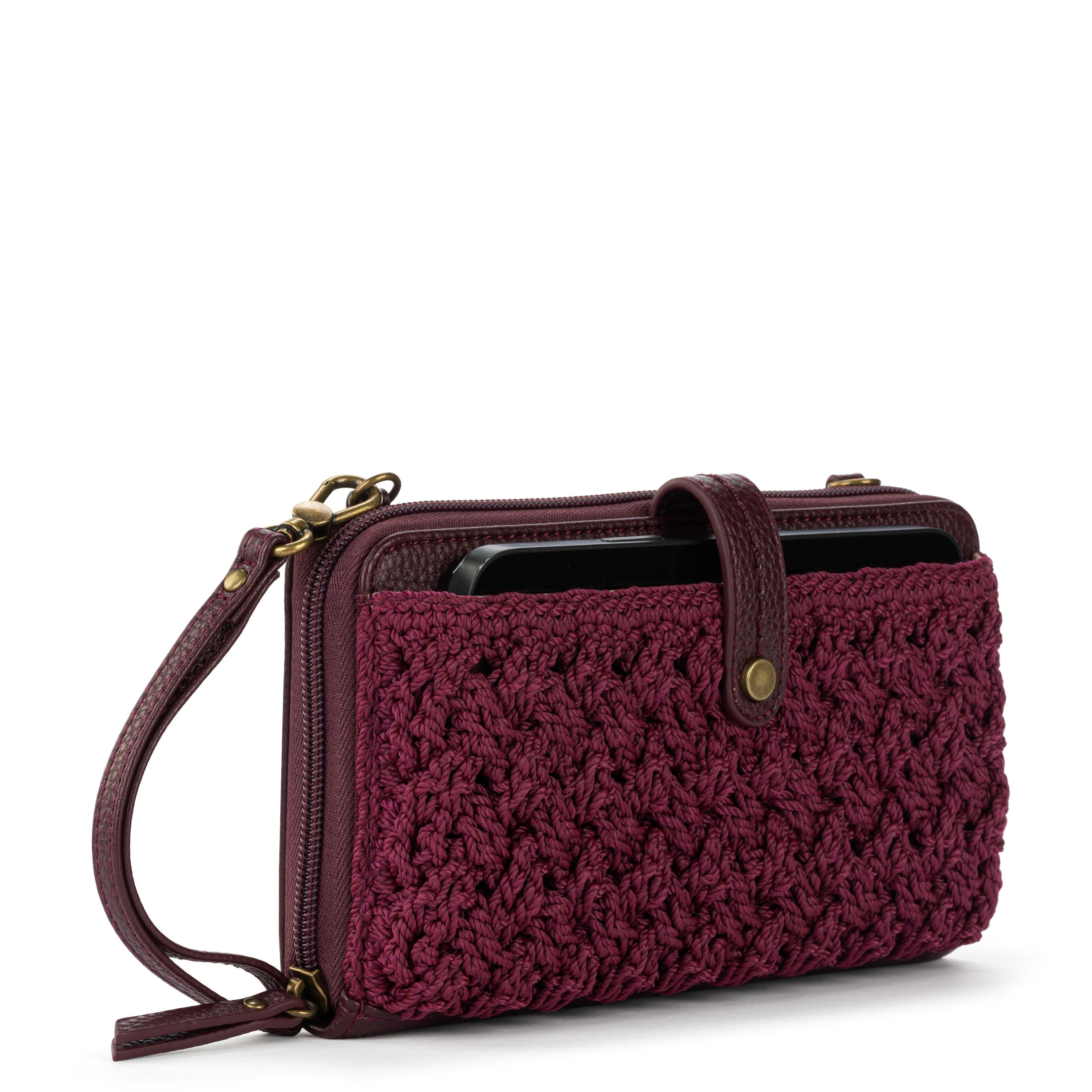 The Sak Iris Smartphone Wallet - Hand Crochet - Black Cherry Cozy Weave