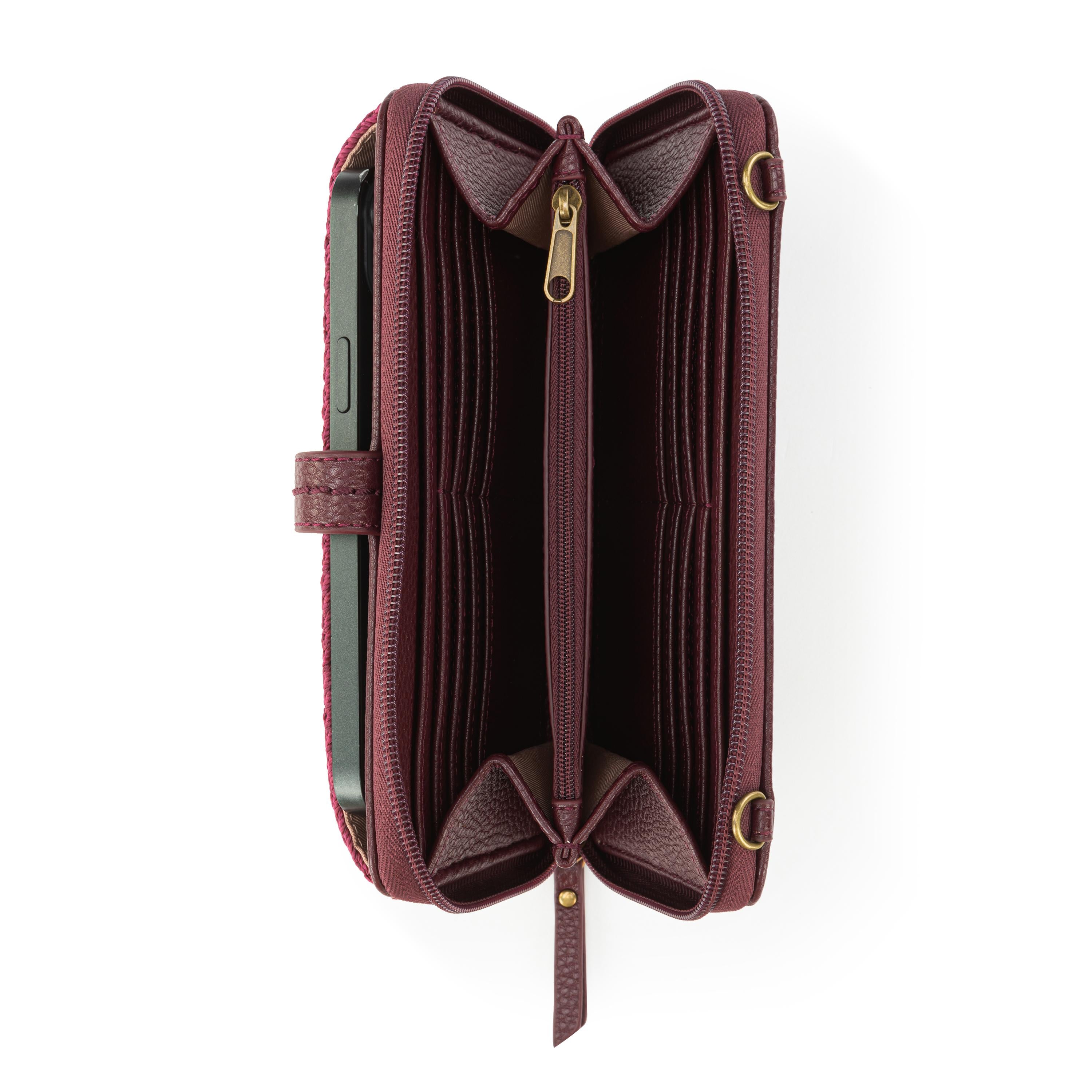 The Sak Iris Smartphone Wallet - Hand Crochet - Black Cherry Cozy Weave