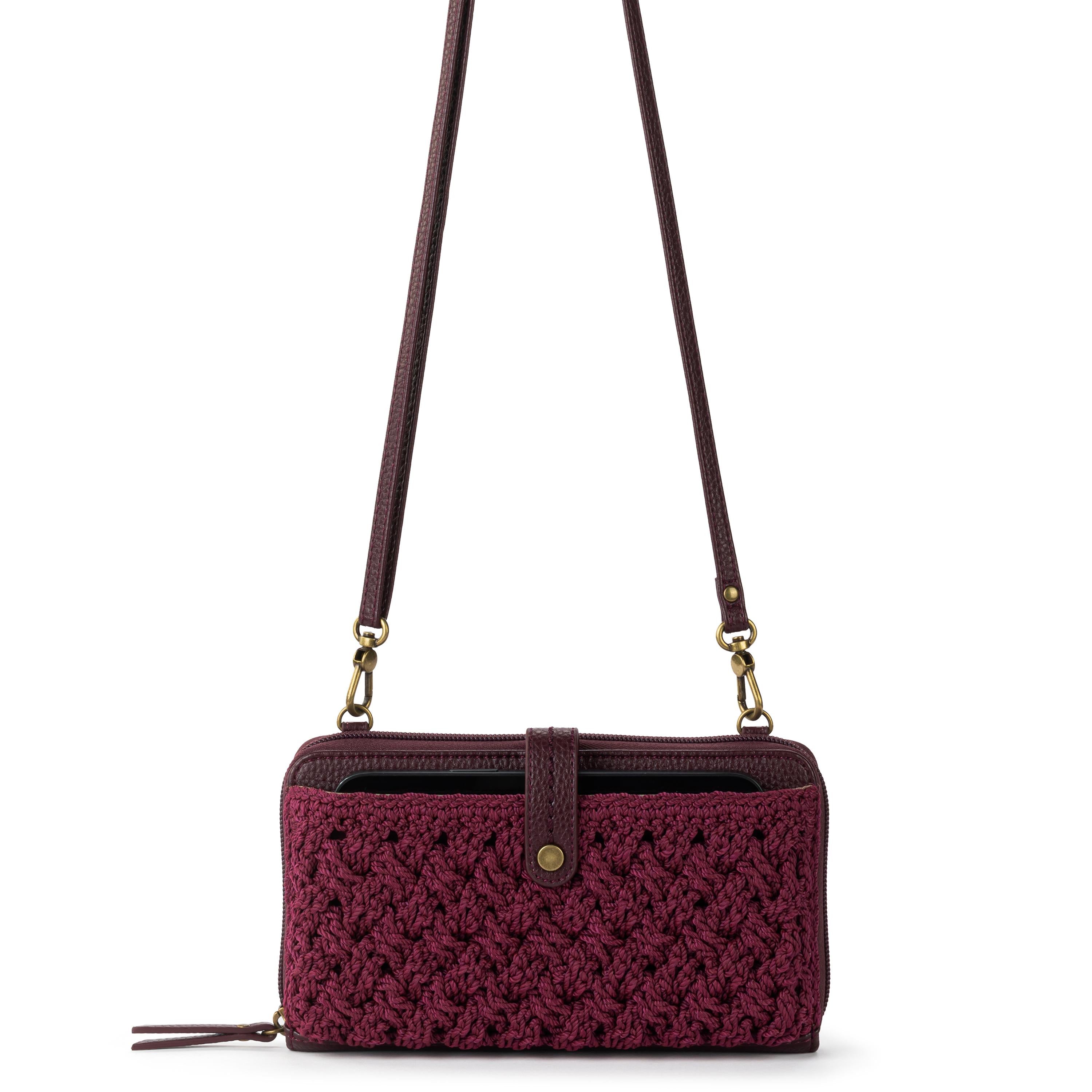 The Sak Iris Smartphone Wallet - Hand Crochet - Black Cherry Cozy Weave