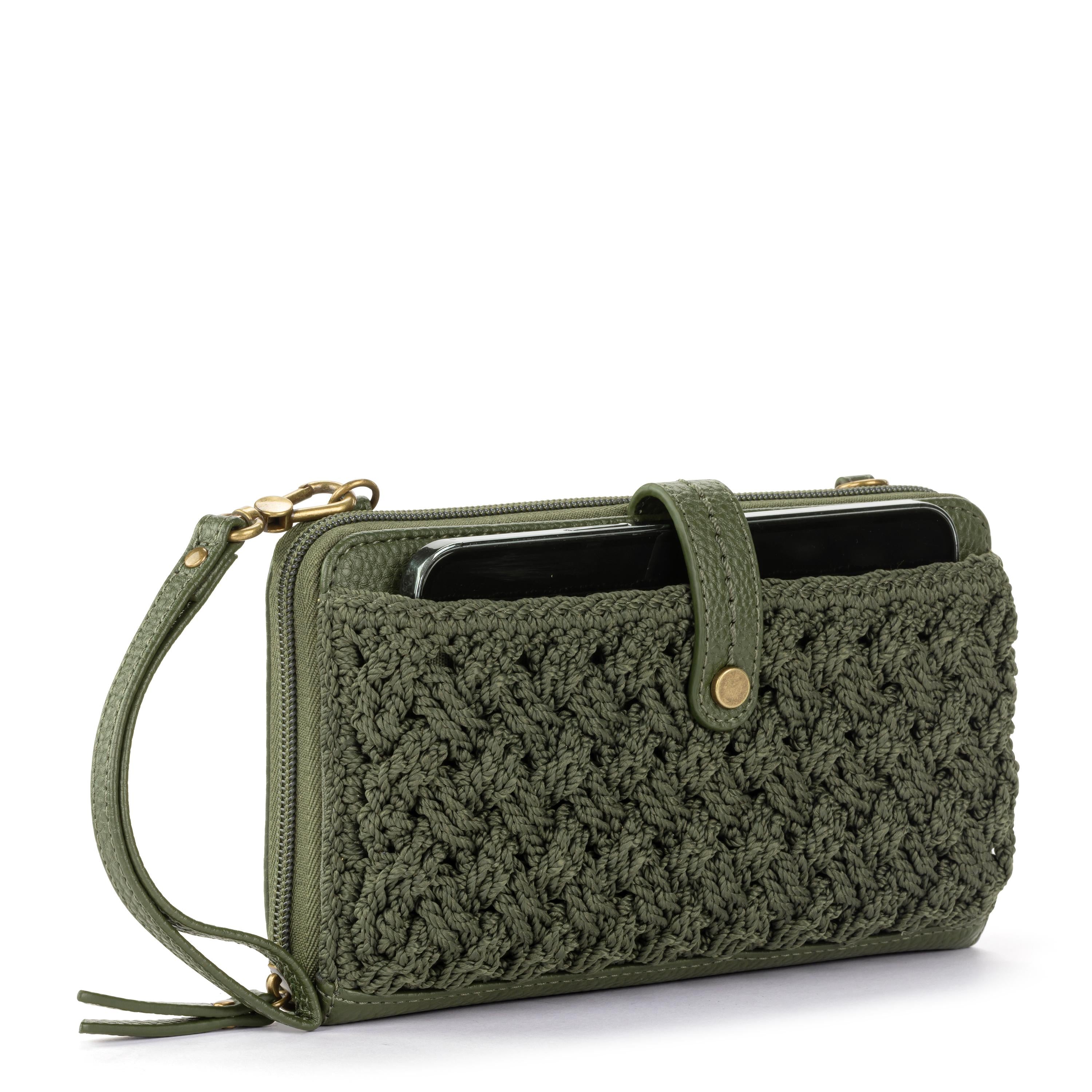 The Sak Iris Smartphone Wallet - Hand Crochet - Moss Cozy Weave