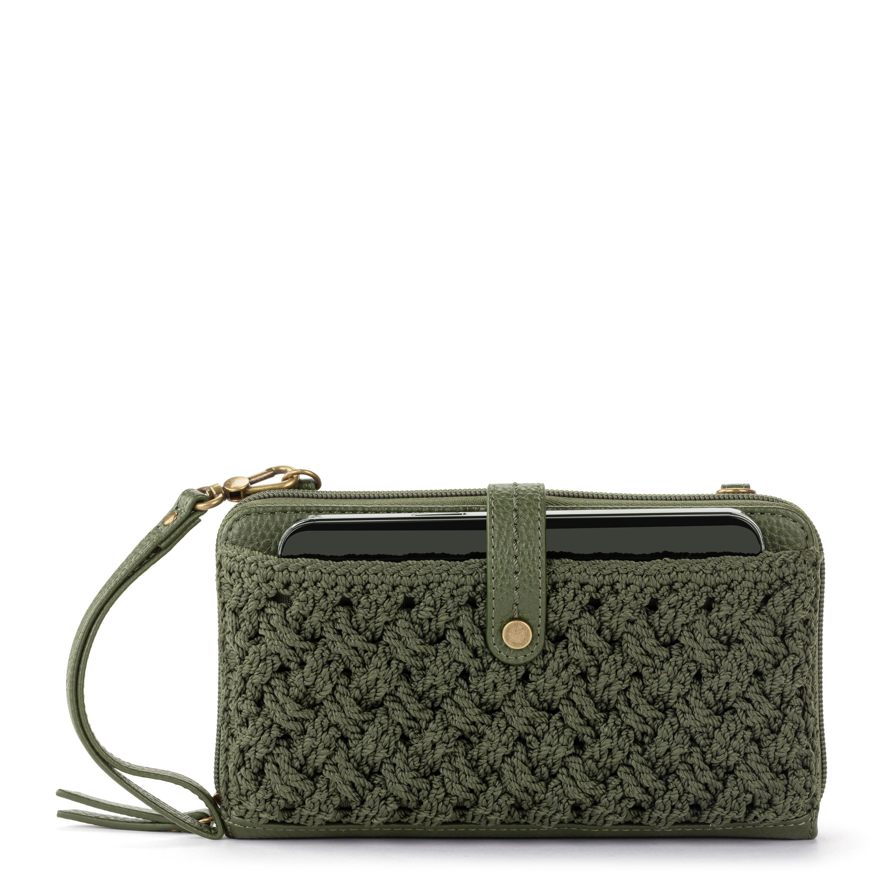 The Sak Iris Smartphone Wallet - Hand Crochet - Moss Cozy Weave