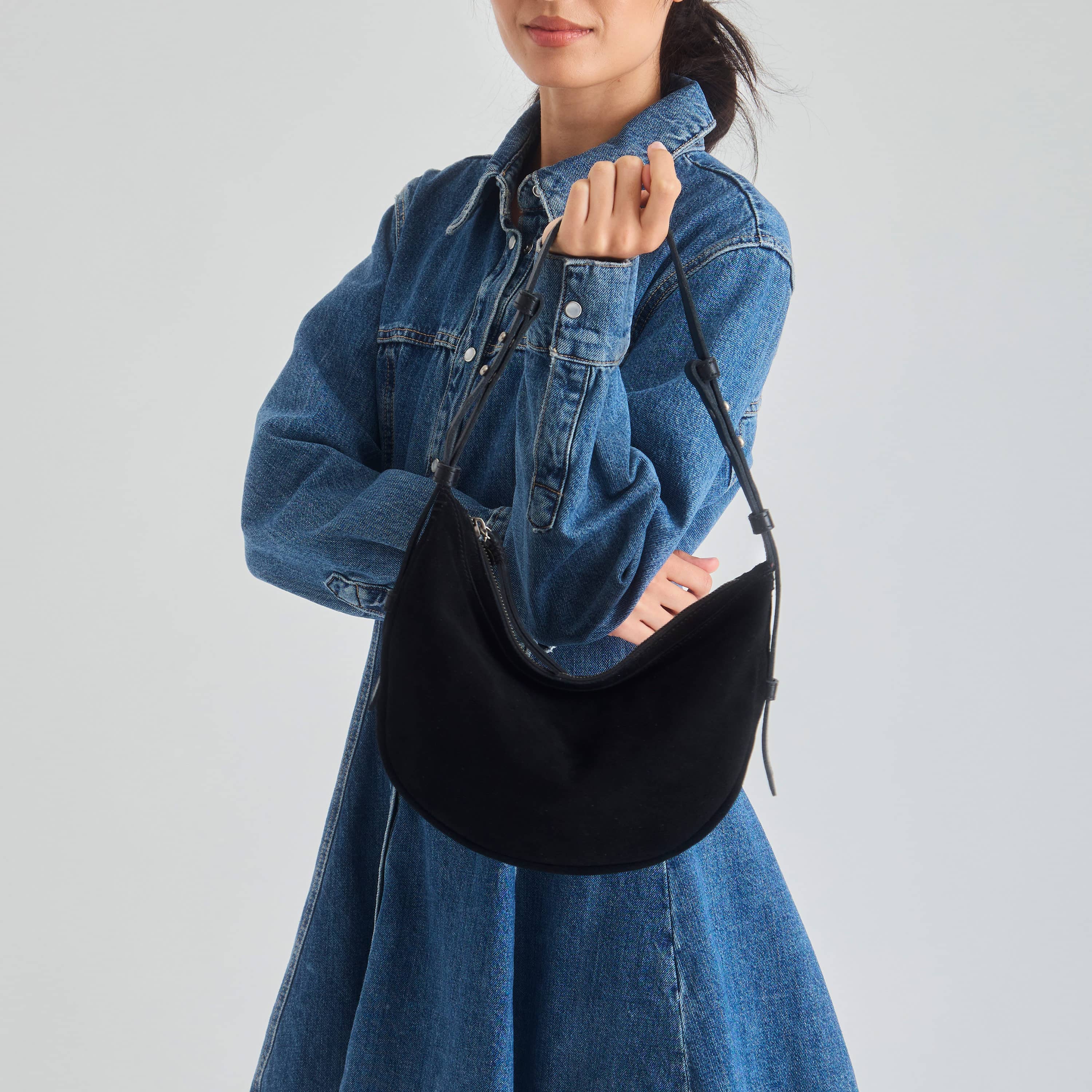 The Sak Tess Shoulder Bag - Leather - Black Suede
