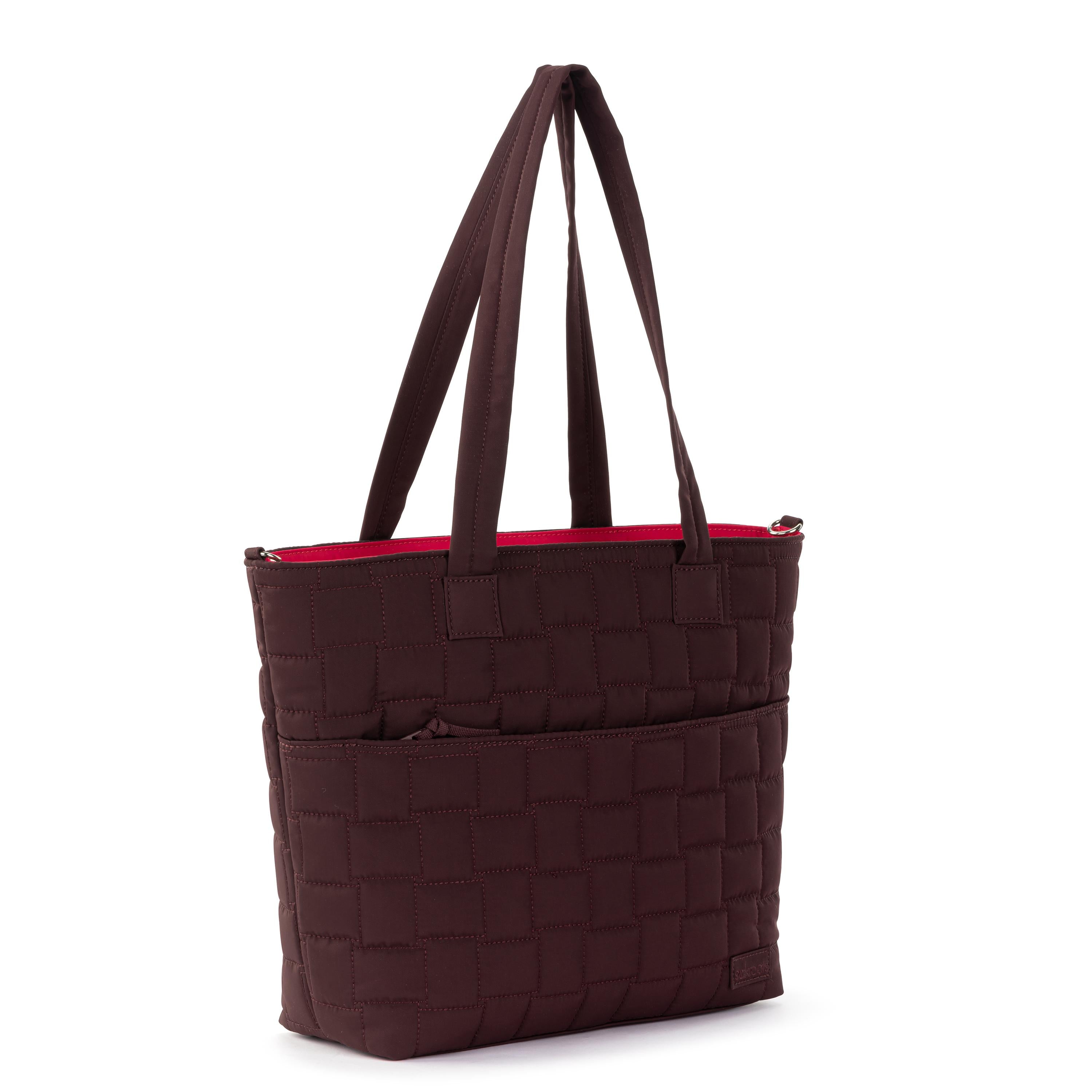 Sakroots Willow Shoulder Tote - EcoTwill - Black Cherry Woven Quilted