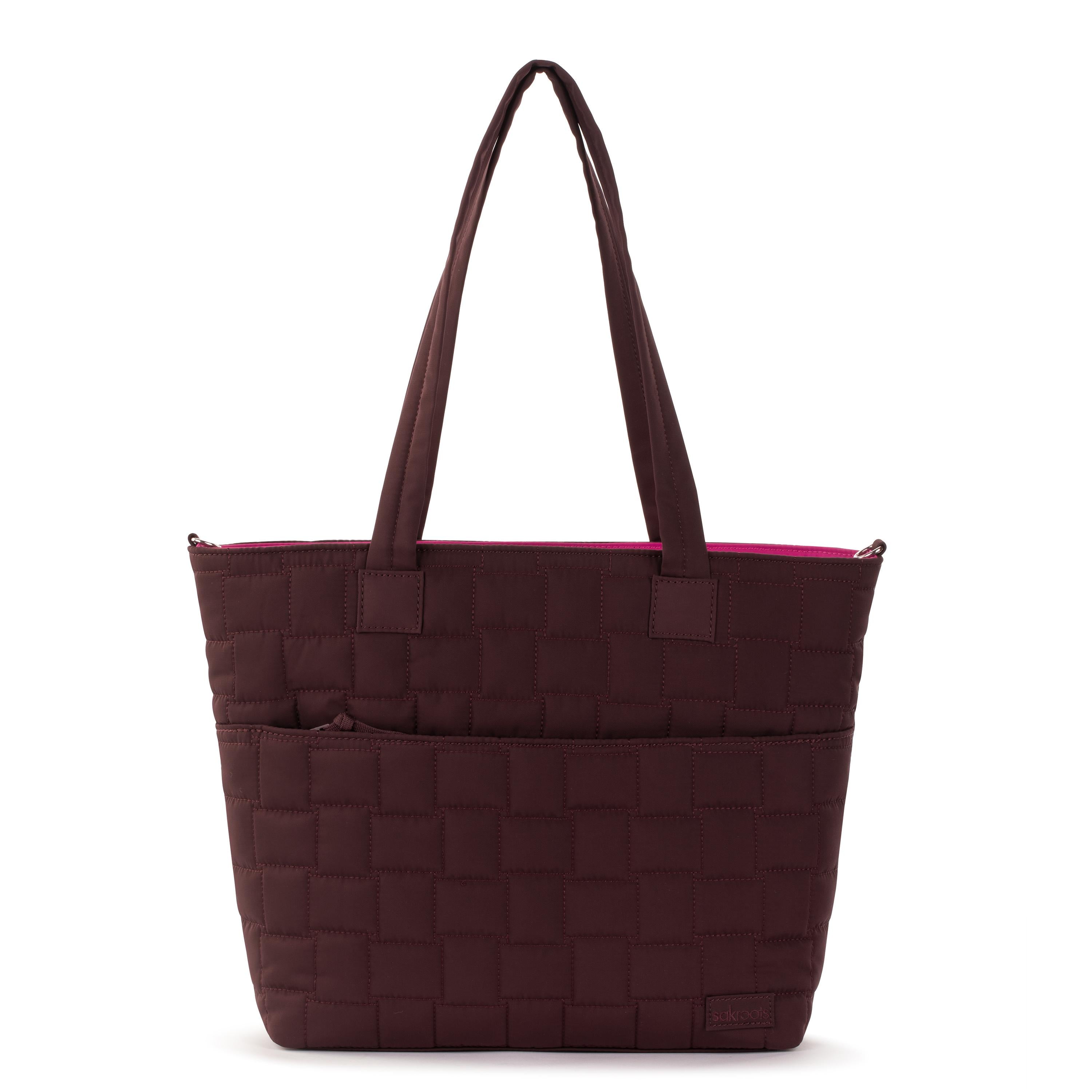 Sakroots Willow Shoulder Tote - EcoTwill - Black Cherry Woven Quilted