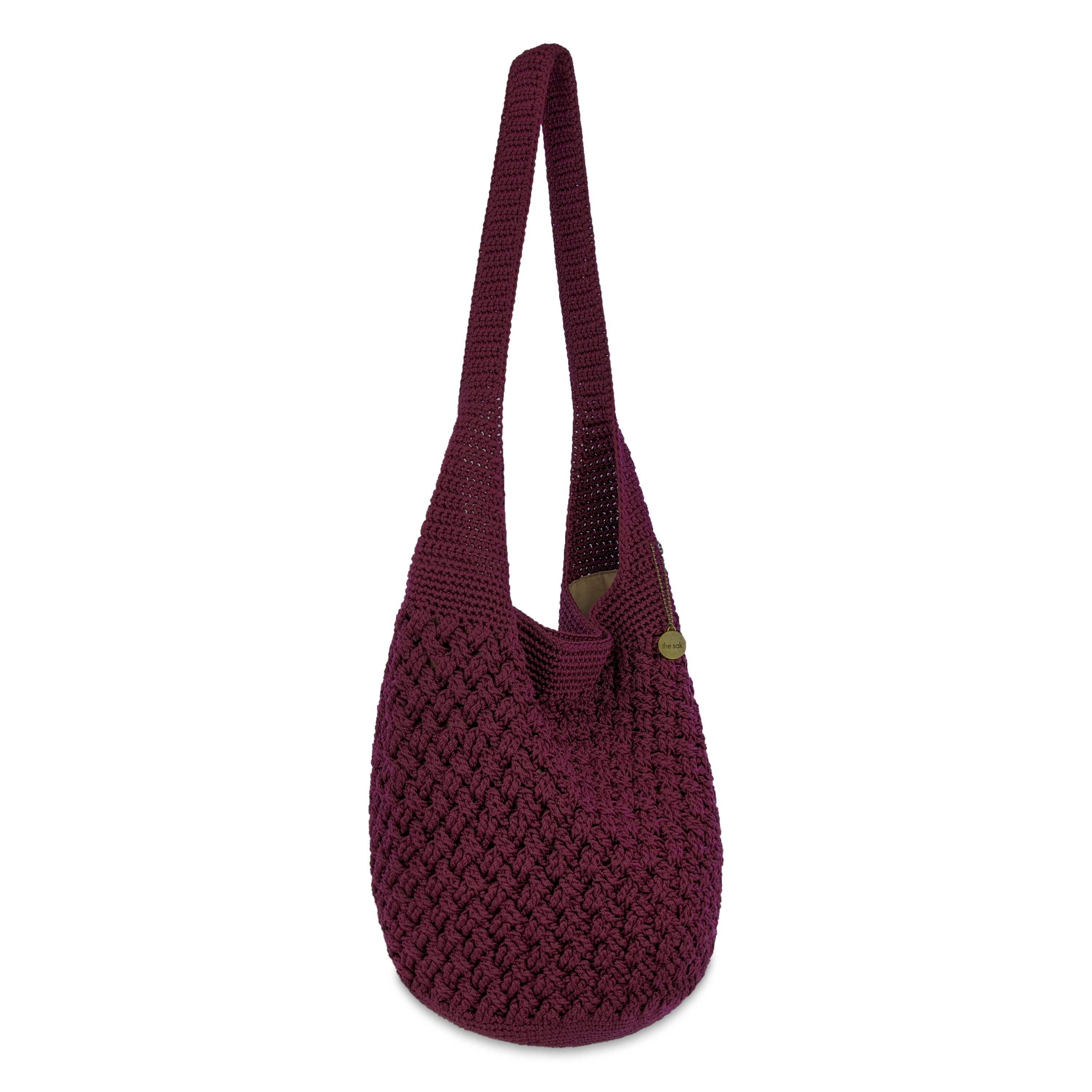 The Sak 120 Hobo - Hand Crochet - Black Cherry Cozy Weave