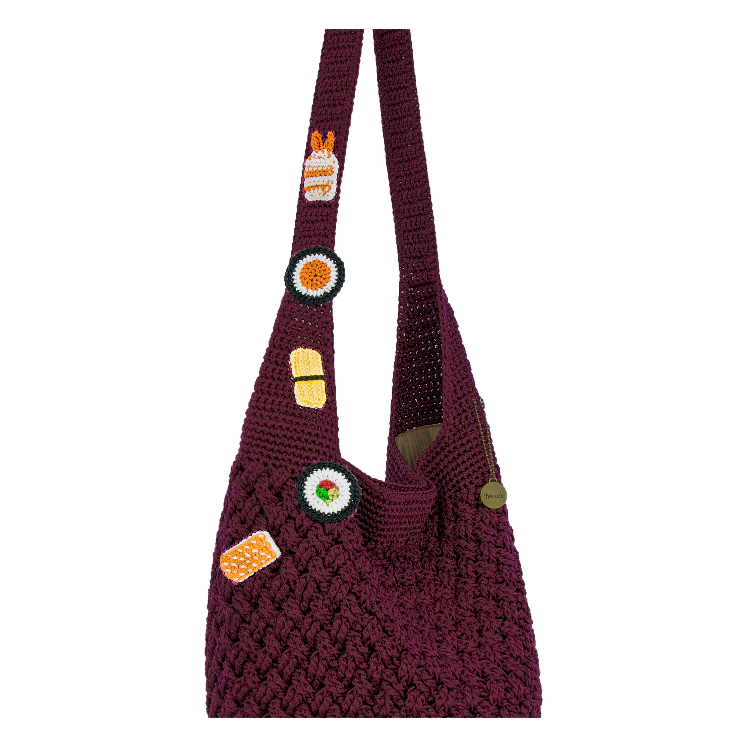 The Sak 120 Hobo - Hand Crochet - Black Cherry Cozy Weave