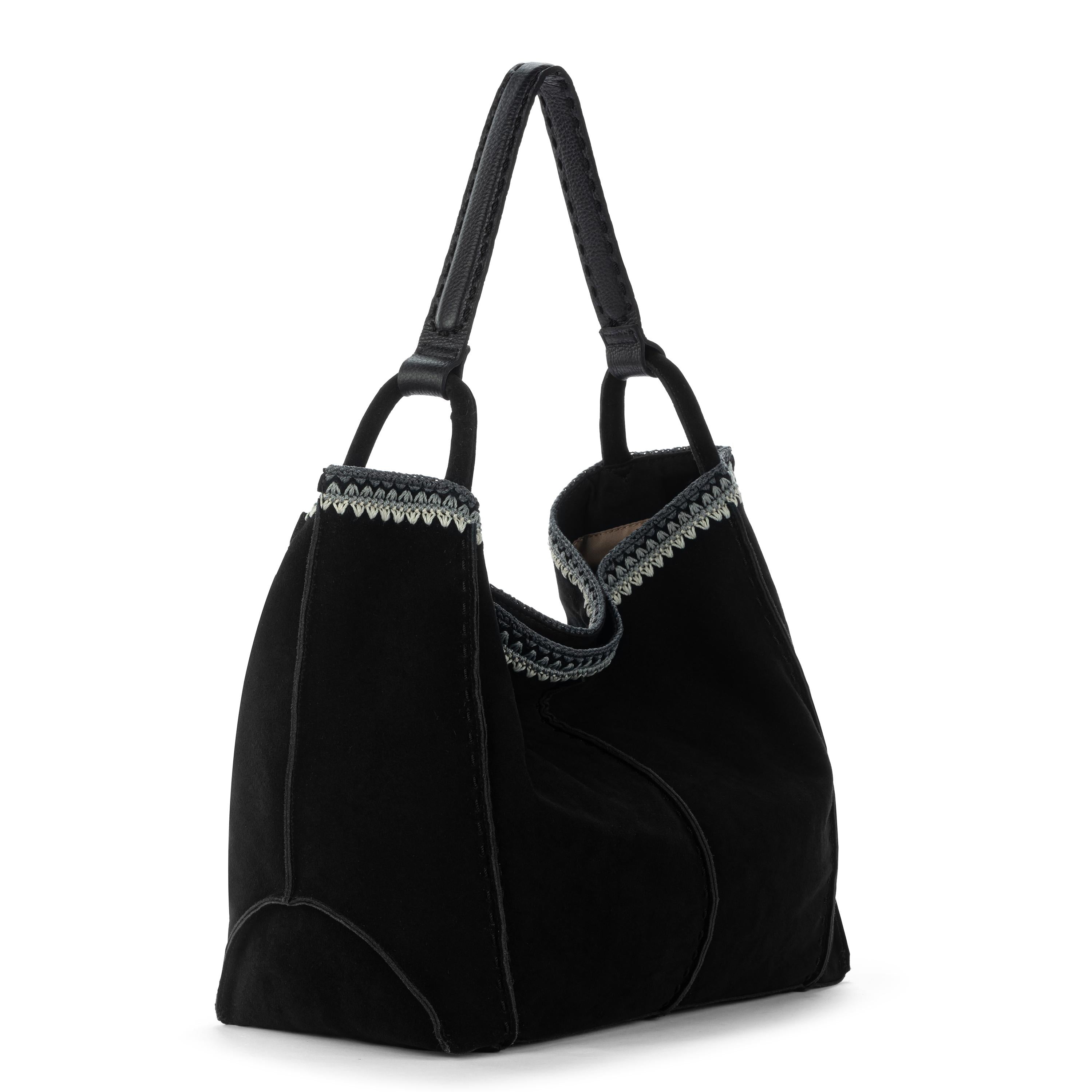 The Sak Los Feliz Large Tote - Leather - Black Suede Blanket Stitch