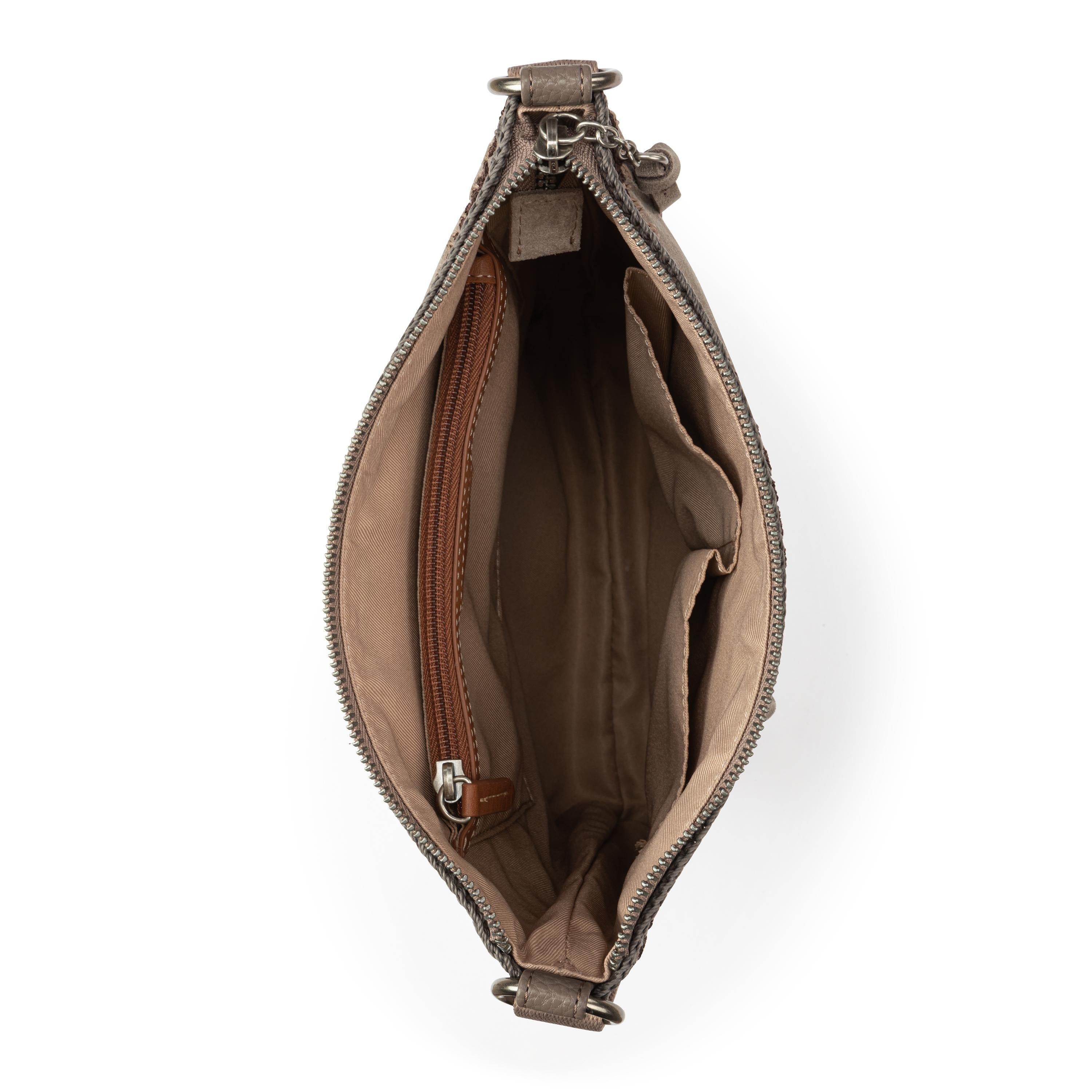 The Sak Lucia Crossbody - Leather - Mushroom Suede Blanket Stitch