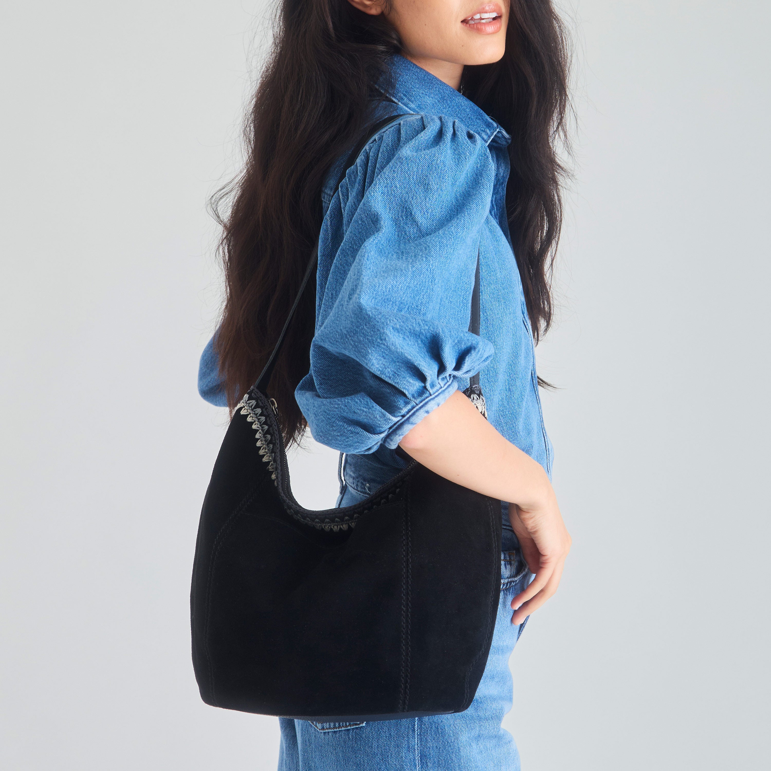 The Sak Sequoia Hobo - Leather - Black Suede Blanket Stitch