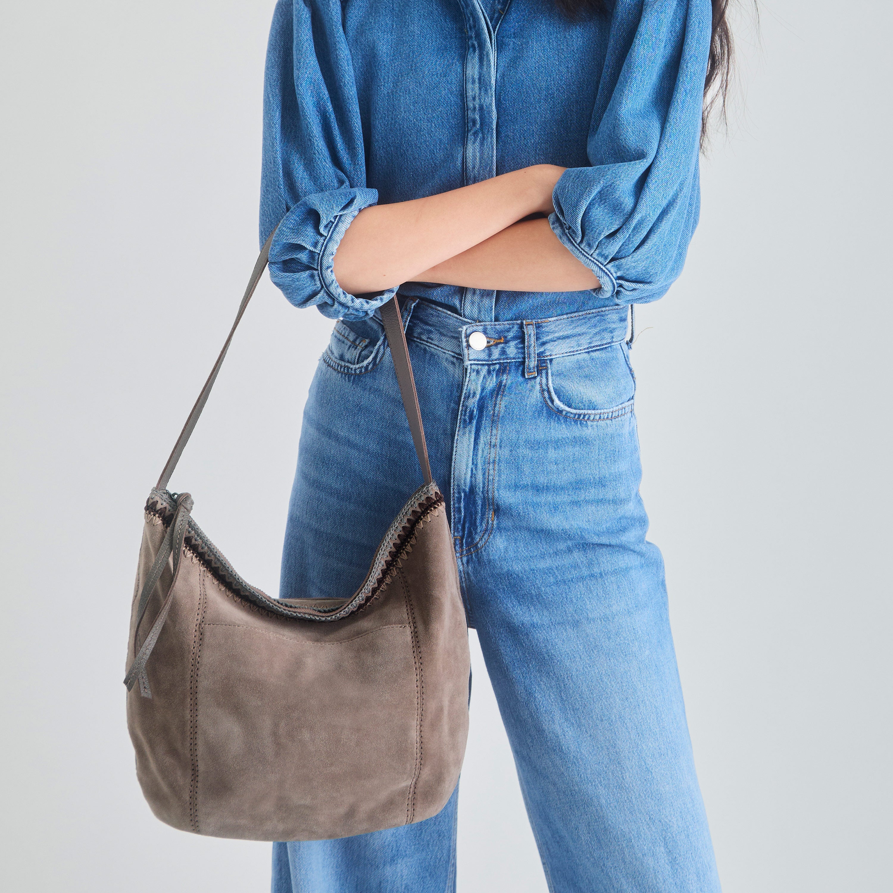 The Sak Sequoia Hobo - Leather - Mushroom Suede Blanket Stitch