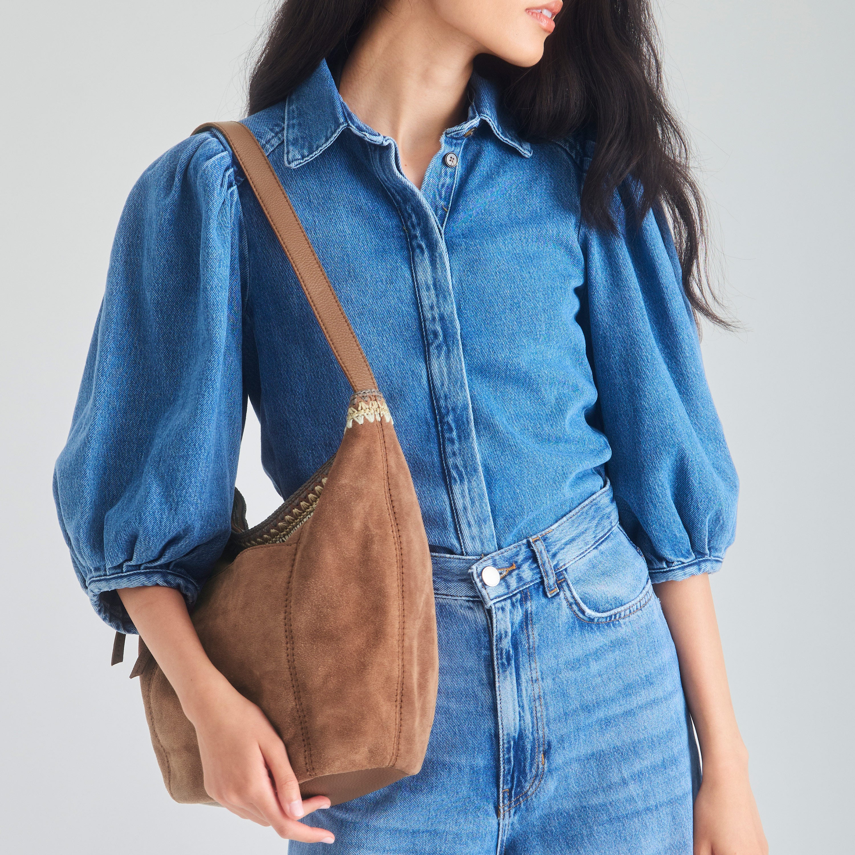 The Sak Sequoia Hobo - Leather - Tobacco Suede Blanket Stitch