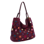 The Sak Los Feliz Large Tote - Hand Crochet - Black Cherry Multi Flower