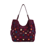 The Sak Los Feliz Large Tote - Hand Crochet - Black Cherry Multi Flower