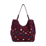 The Sak Los Feliz Large Tote - Hand Crochet - Black Cherry Multi Flower