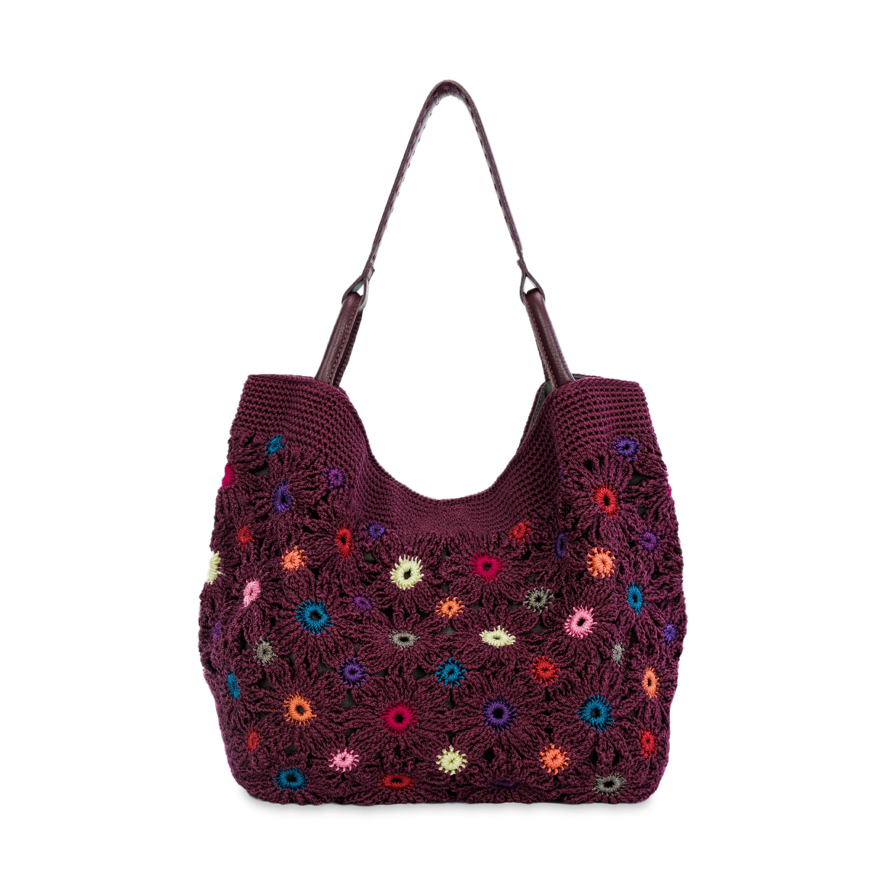 The Sak Los Feliz Large Tote - Hand Crochet - Black Cherry Multi Flower