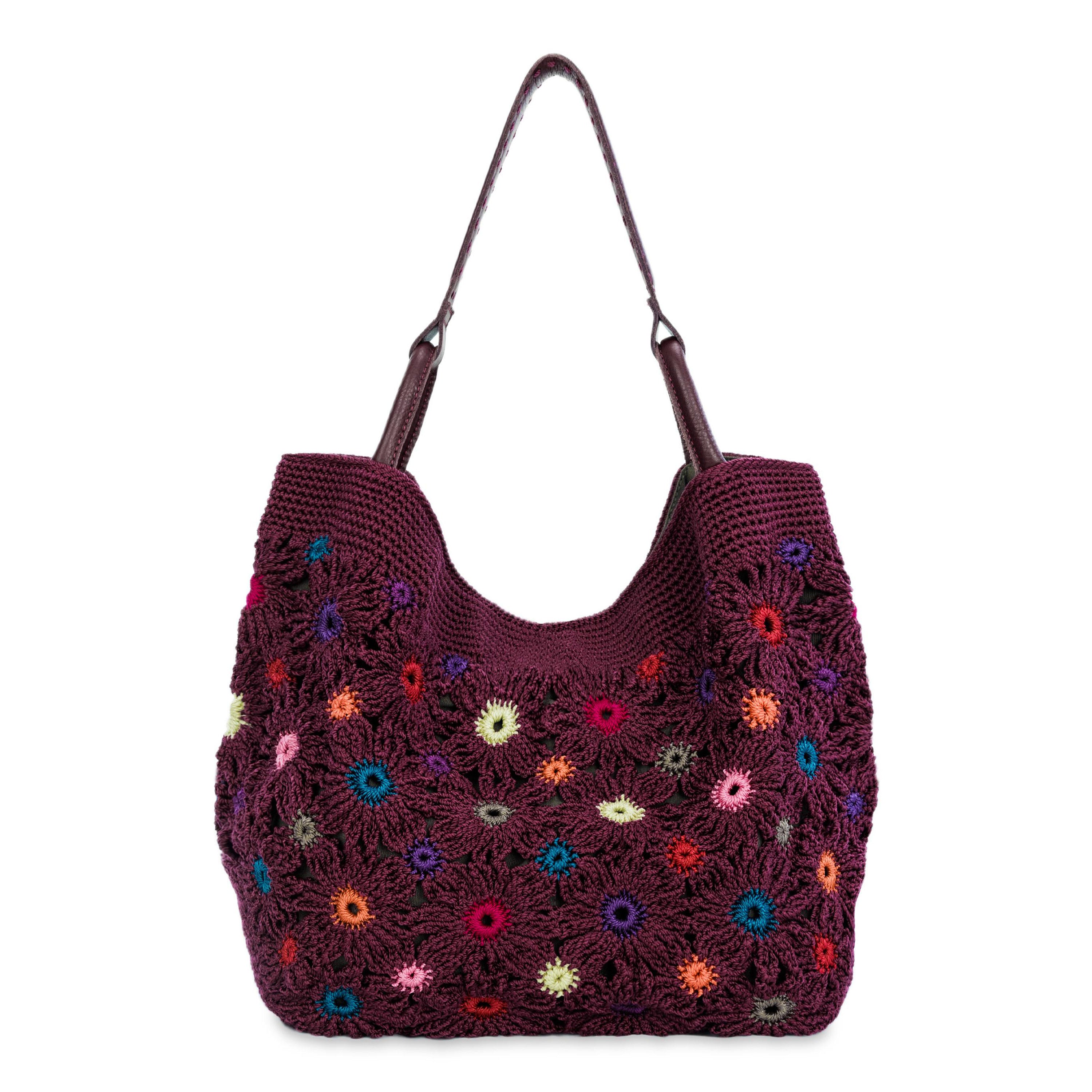 The Sak Los Feliz Large Tote - Hand Crochet - Black Cherry Multi Flower