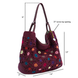 The Sak Los Feliz Large Tote - Hand Crochet - Black Cherry Multi Flower