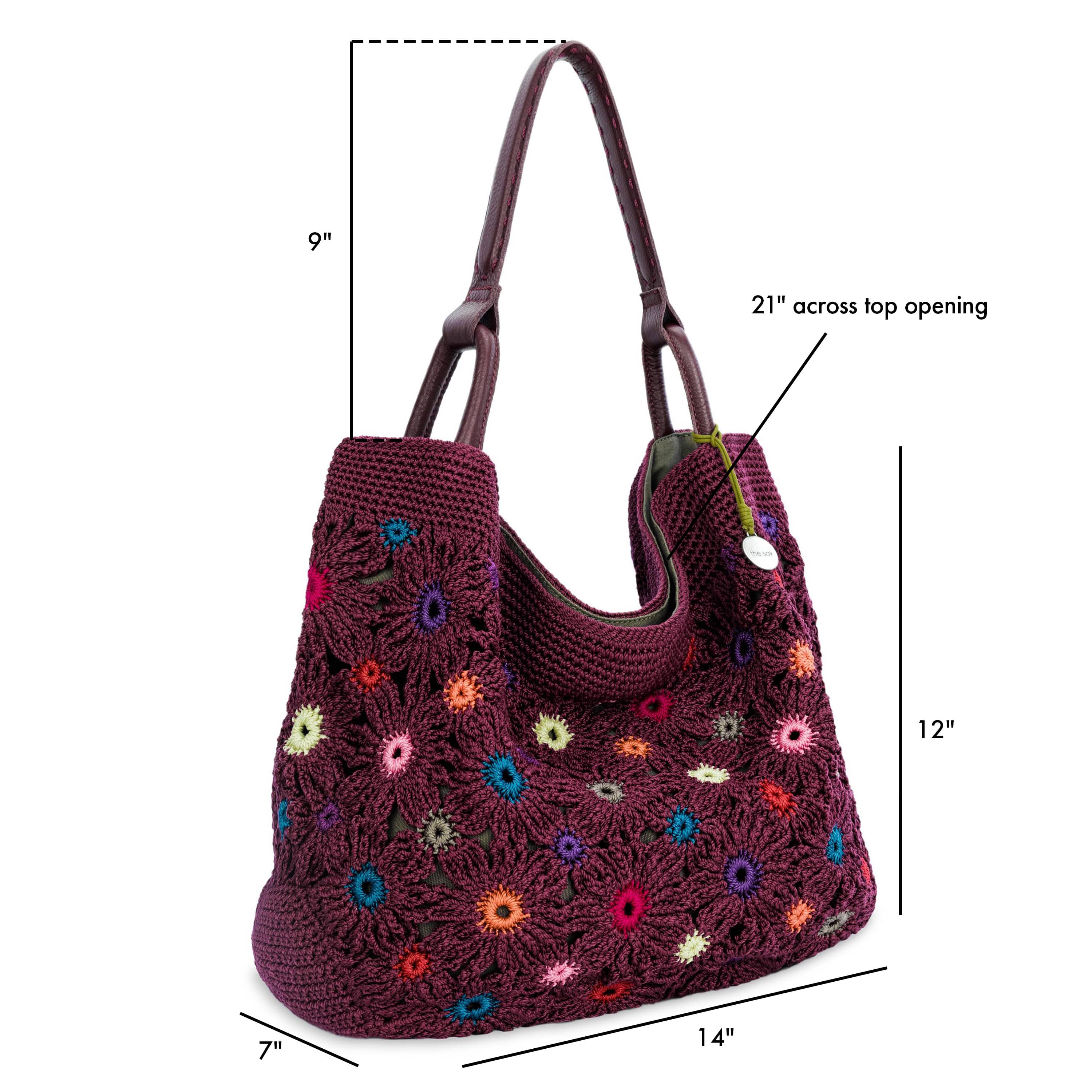 The Sak Los Feliz Large Tote - Hand Crochet - Black Cherry Multi Flower