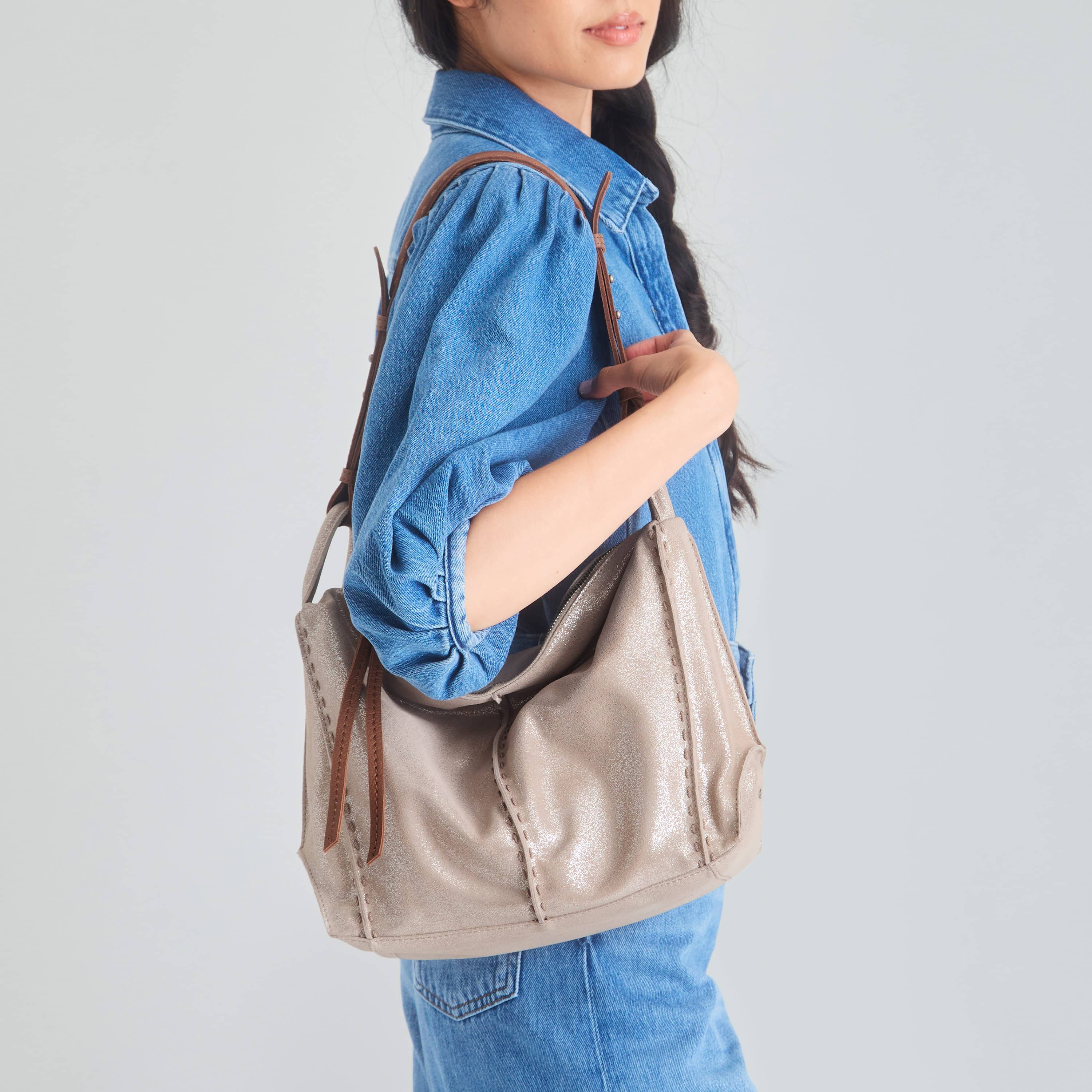 The Sak Los Feliz Hobo - Leather - Sand Sparkle Suede
