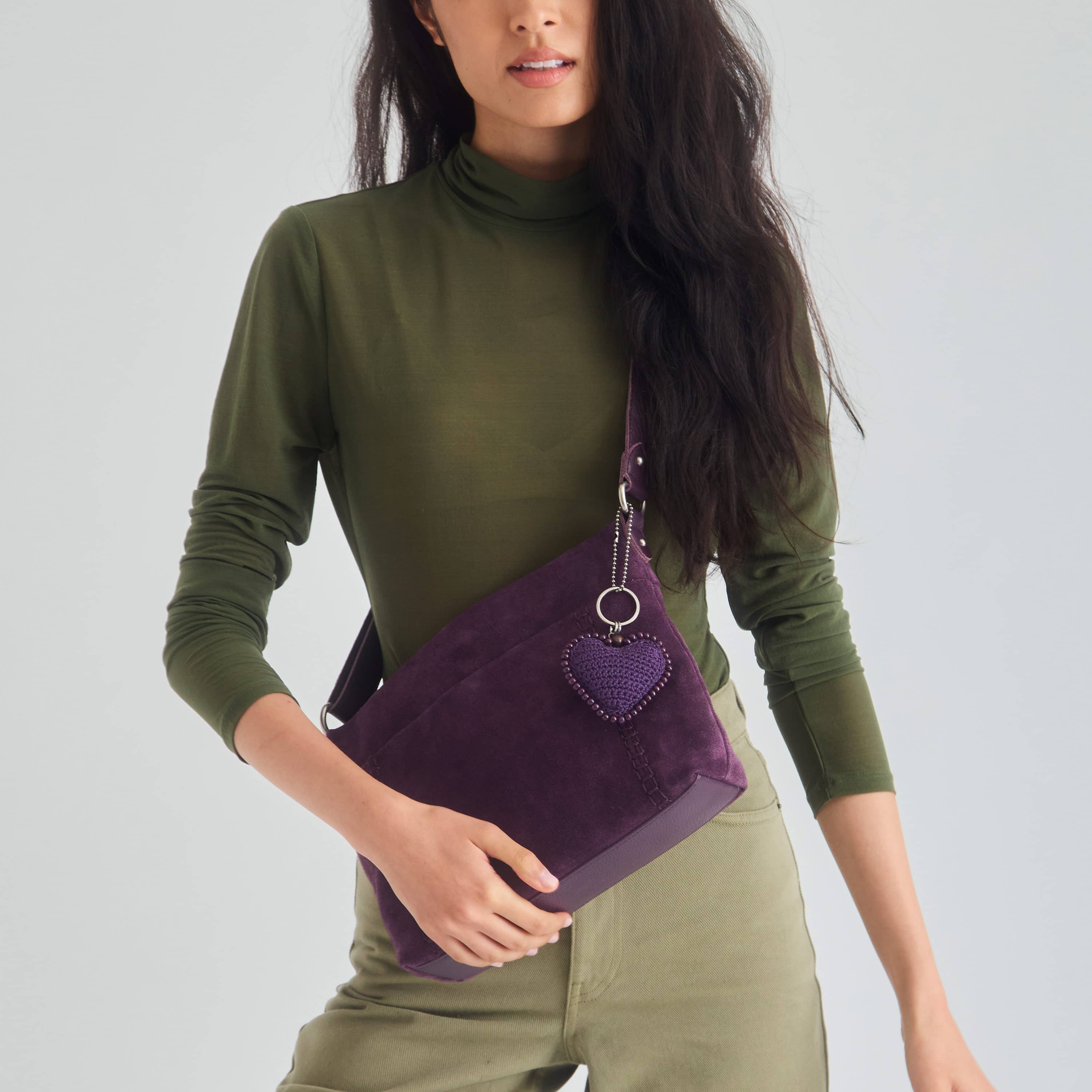 The Sak Melrose Crossbody - Leather - Aubergine Suede Heart