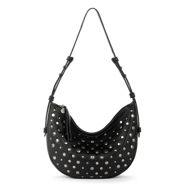 バッグ unborn carf leather studs shoulder bag Black Leather Rocker Bag With Chains and Studs, Shoulder Bag